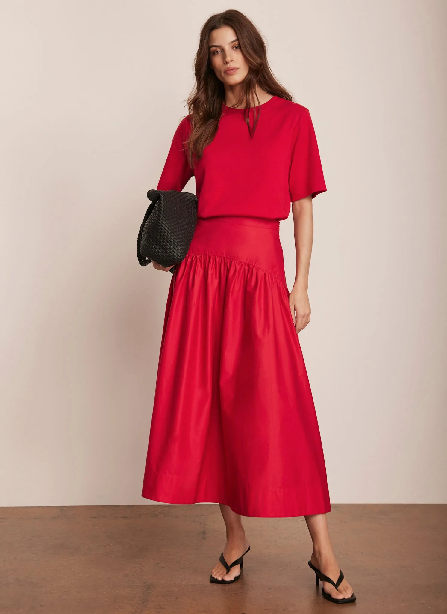 Red Cotton Midi Skirt sold by Mint Velvet