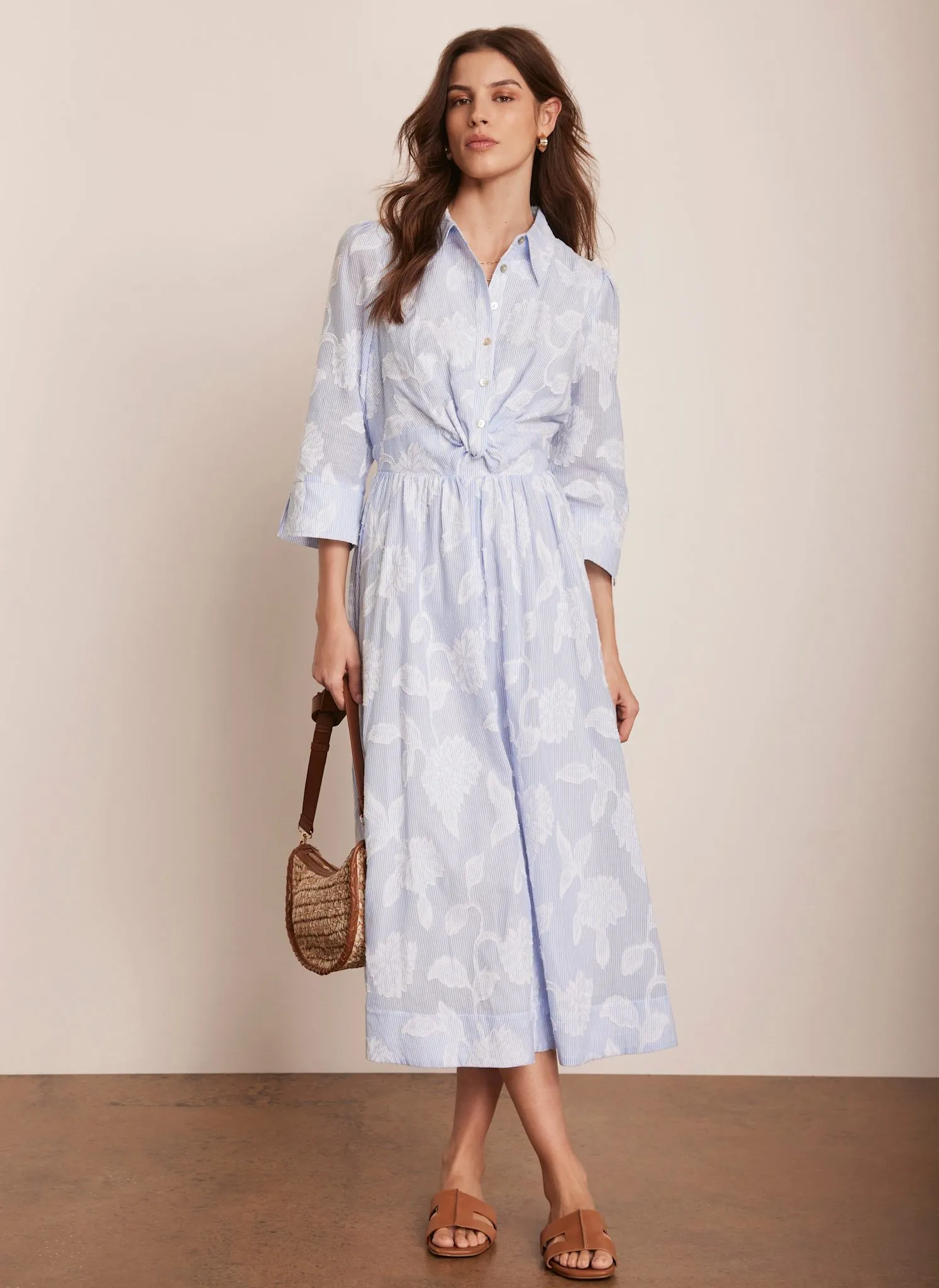 Blue Twist Detail Striped Floral Midi Dress sold by Mint Velvet