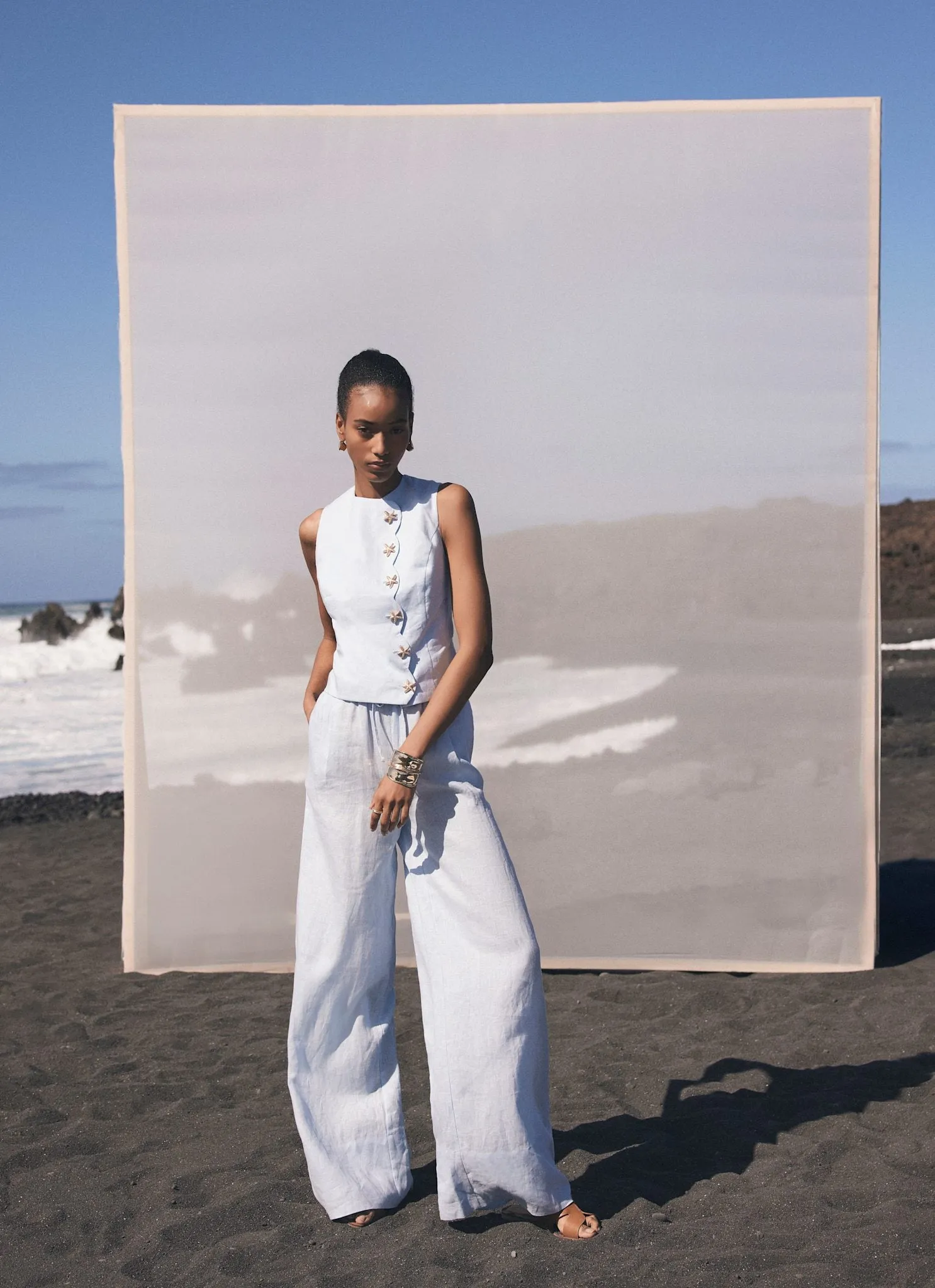 Blue Linen Wide Leg Trousers sold by Mint Velvet product image thumbnail 2