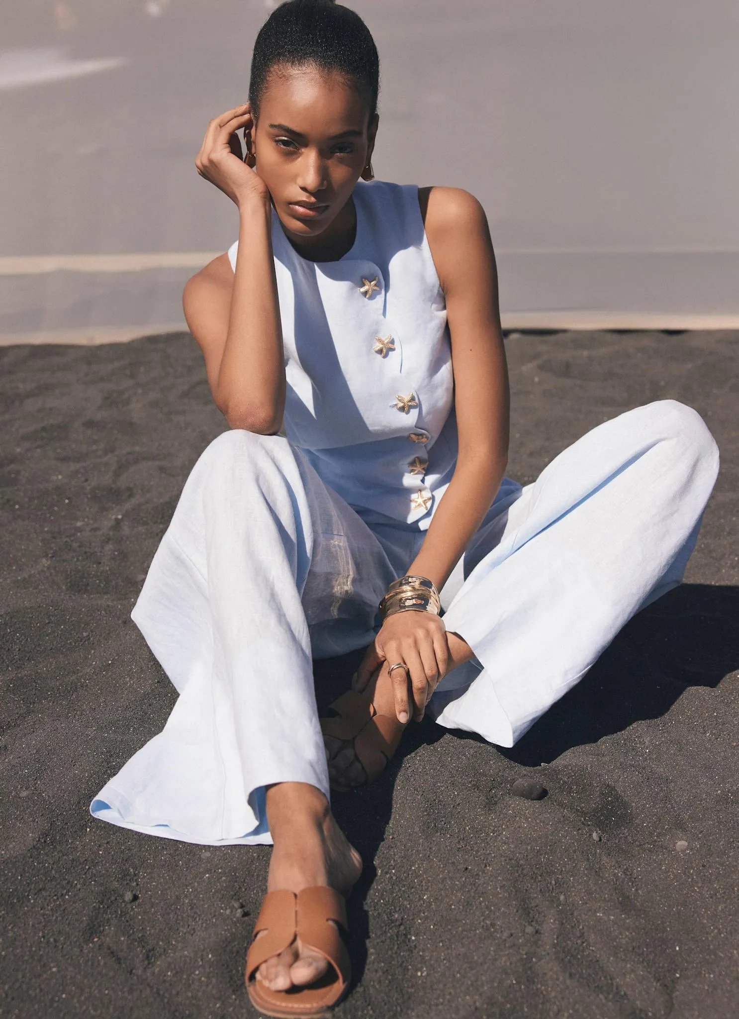 Blue Linen Wide Leg Trousers sold by Mint Velvet product image thumbnail 3