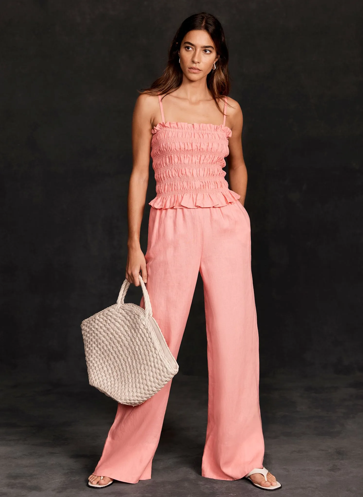 Pink Linen Wide Leg Trousers sold by Mint Velvet