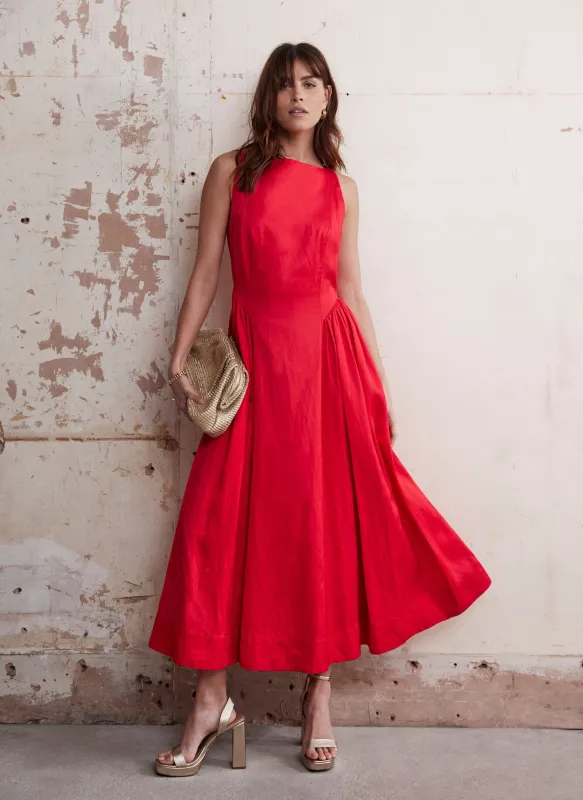 Red Full Skirt Midi Dress sold by Mint Velvet