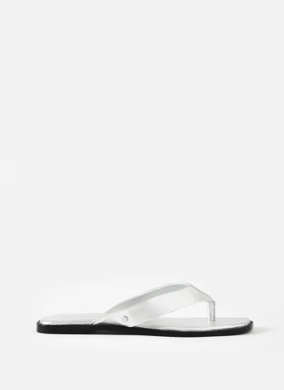 Lula Silver Leather Flip Flops sold by Mint Velvet