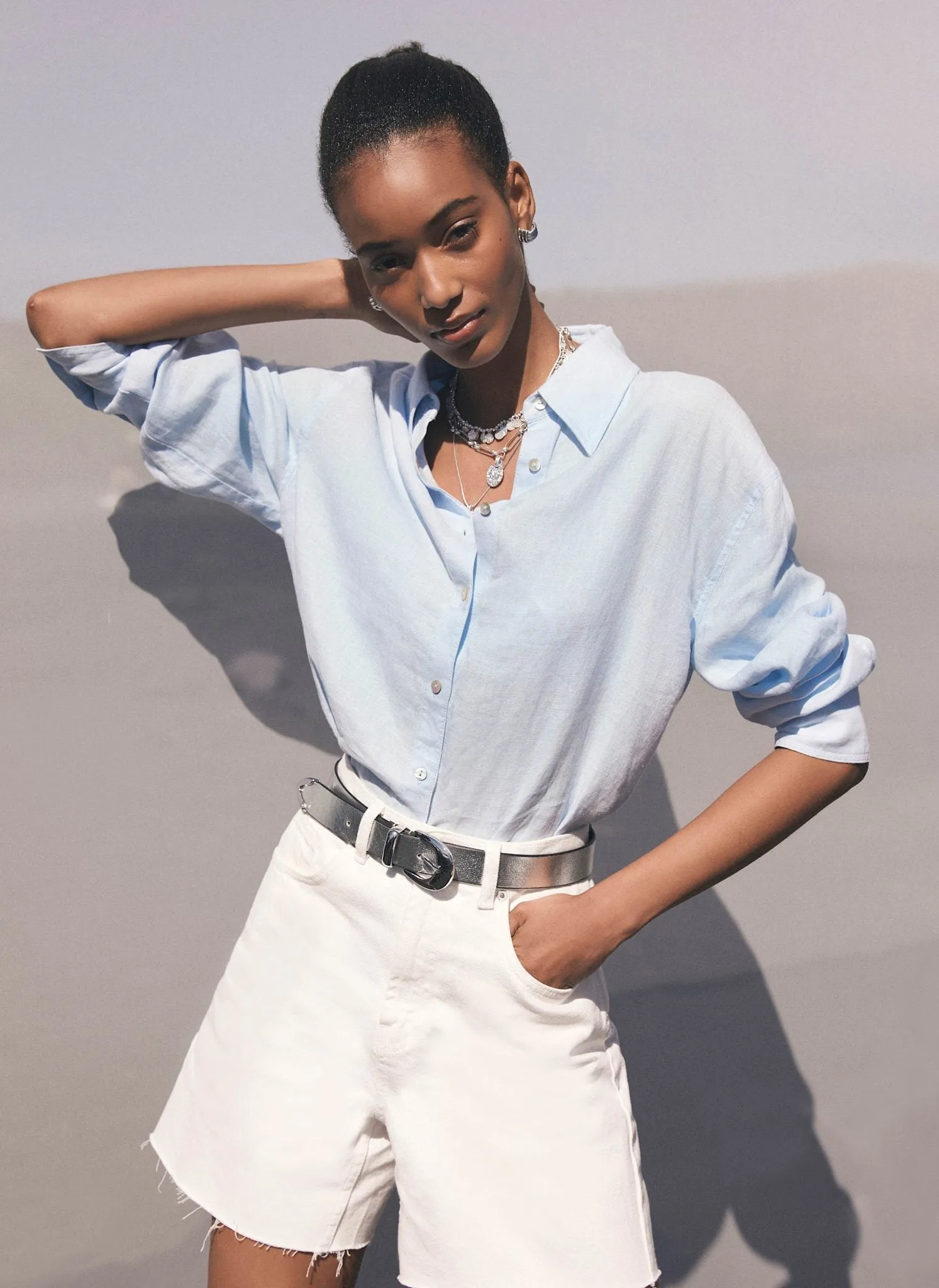 Blue Linen Long Sleeve Shirt sold by Mint Velvet product image thumbnail 3