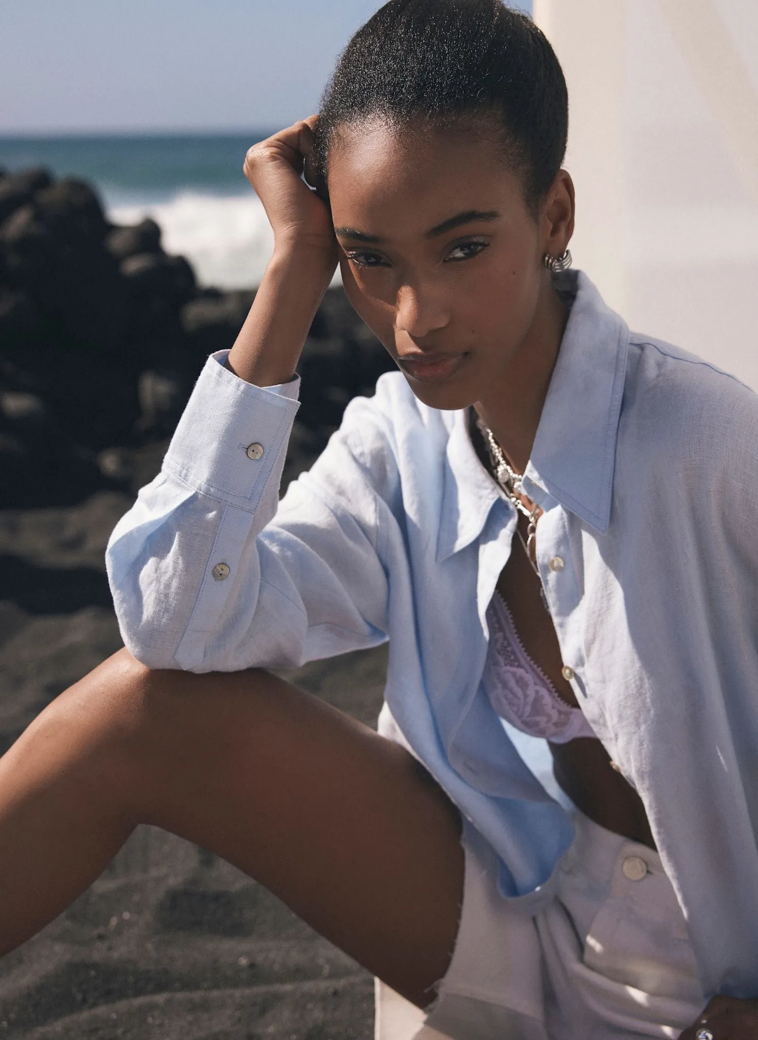 Blue Linen Long Sleeve Shirt sold by Mint Velvet