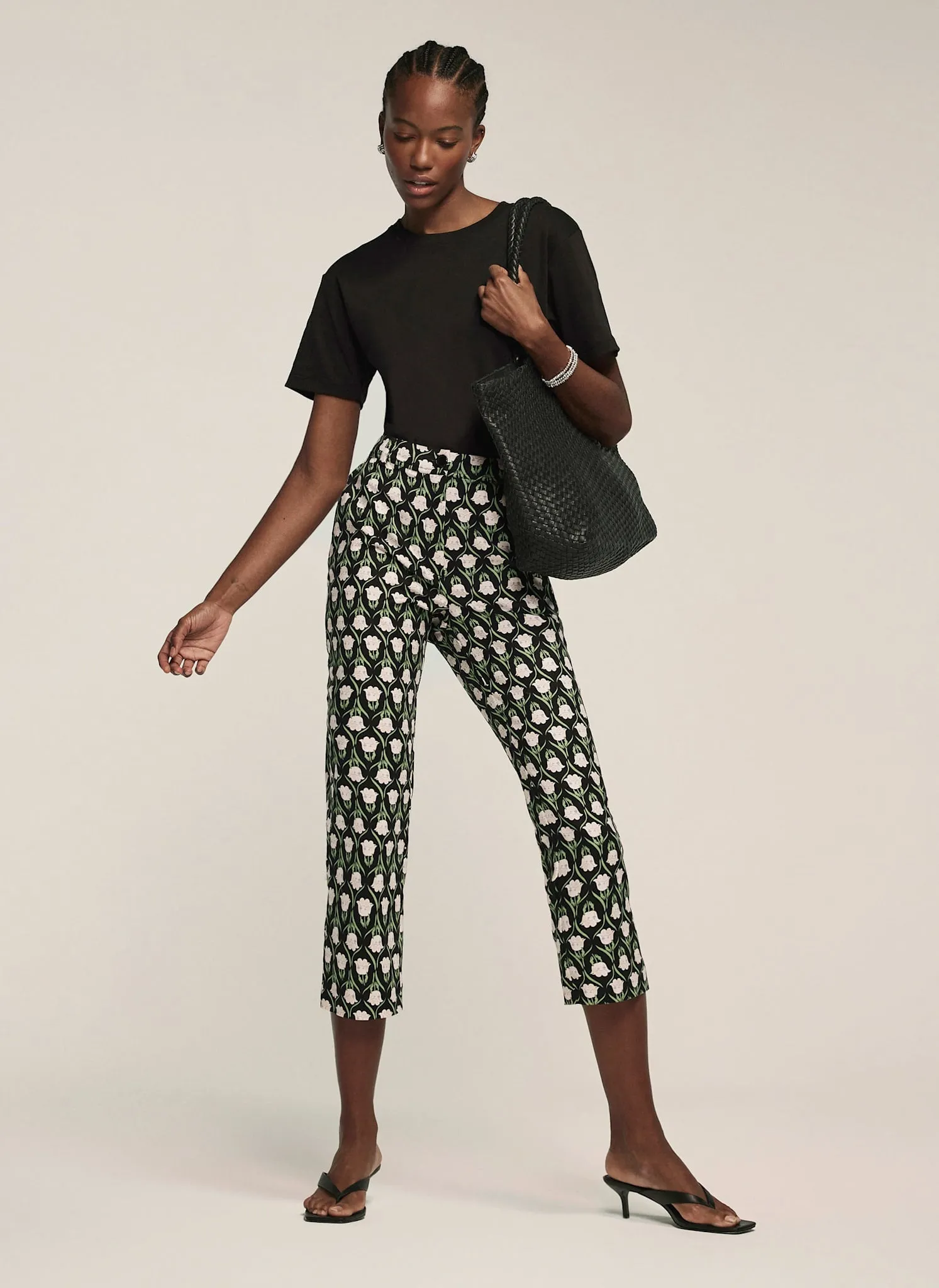 Black Floral Print Capri Trousers sold by Mint Velvet