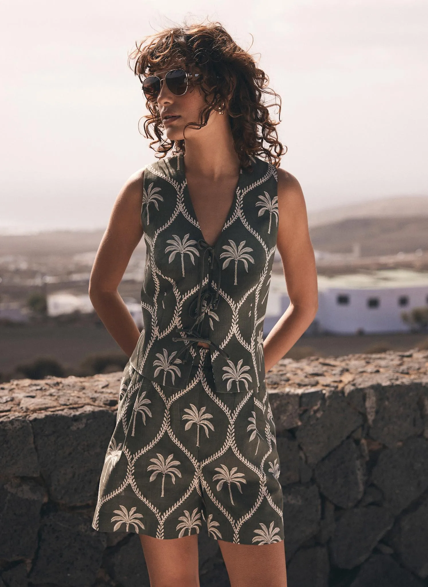 Khaki Palm Print Waistcoat sold by Mint Velvet product image thumbnail 4