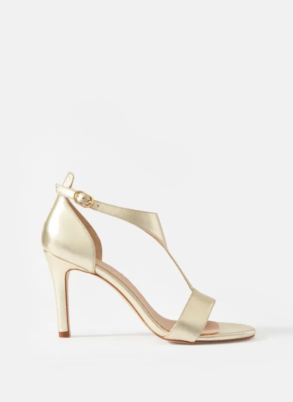 Tina Gold Leather Strap Heels sold by Mint Velvet