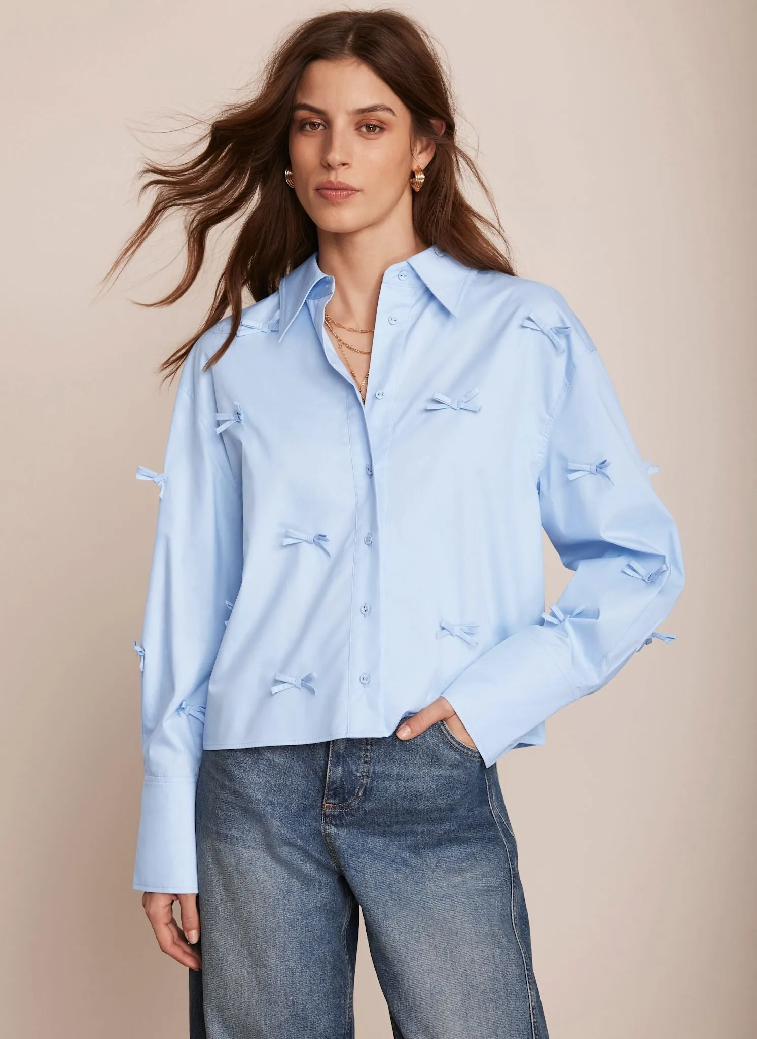 Blue Bow Detail Cropped Shirt sold by Mint Velvet product image thumbnail 4