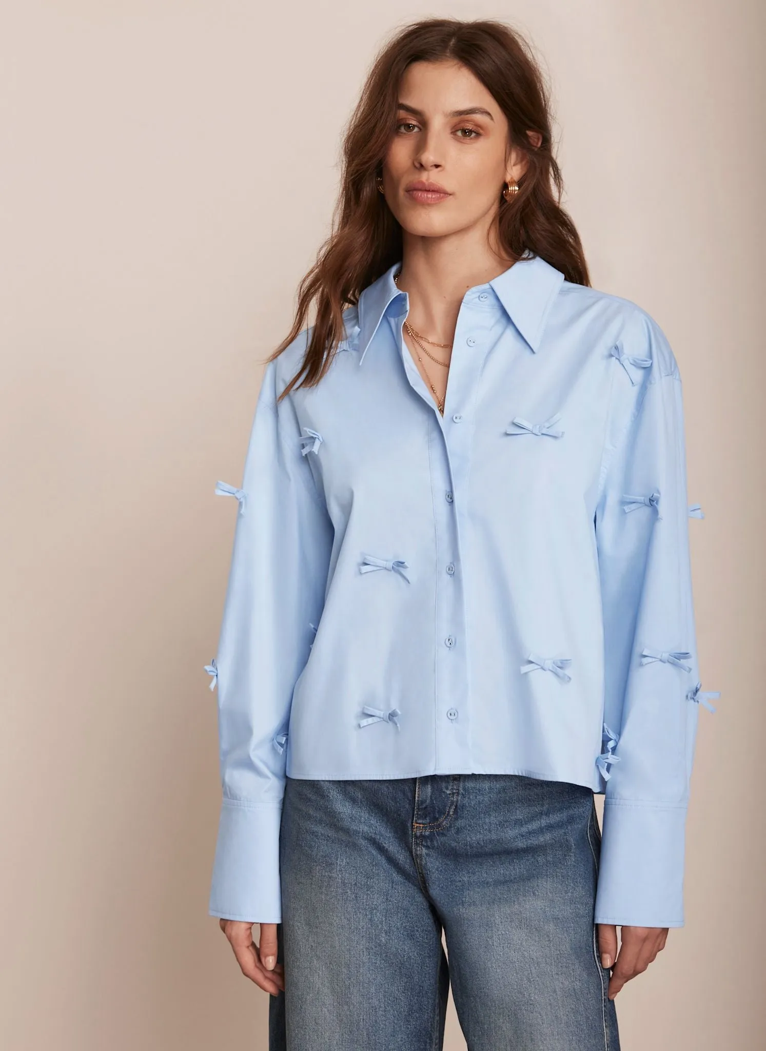 Blue Bow Detail Cropped Shirt sold by Mint Velvet