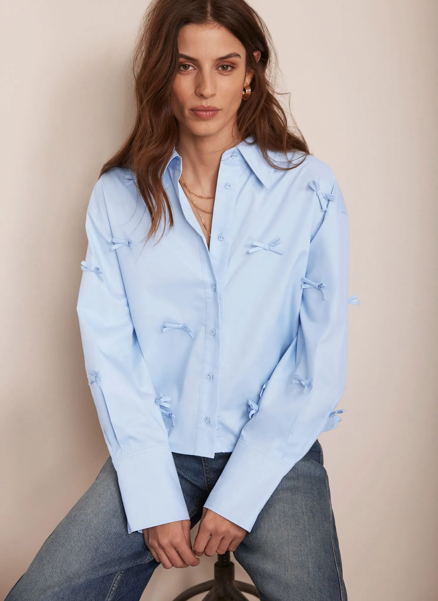 Blue Bow Detail Cropped Shirt sold by Mint Velvet product image thumbnail 2