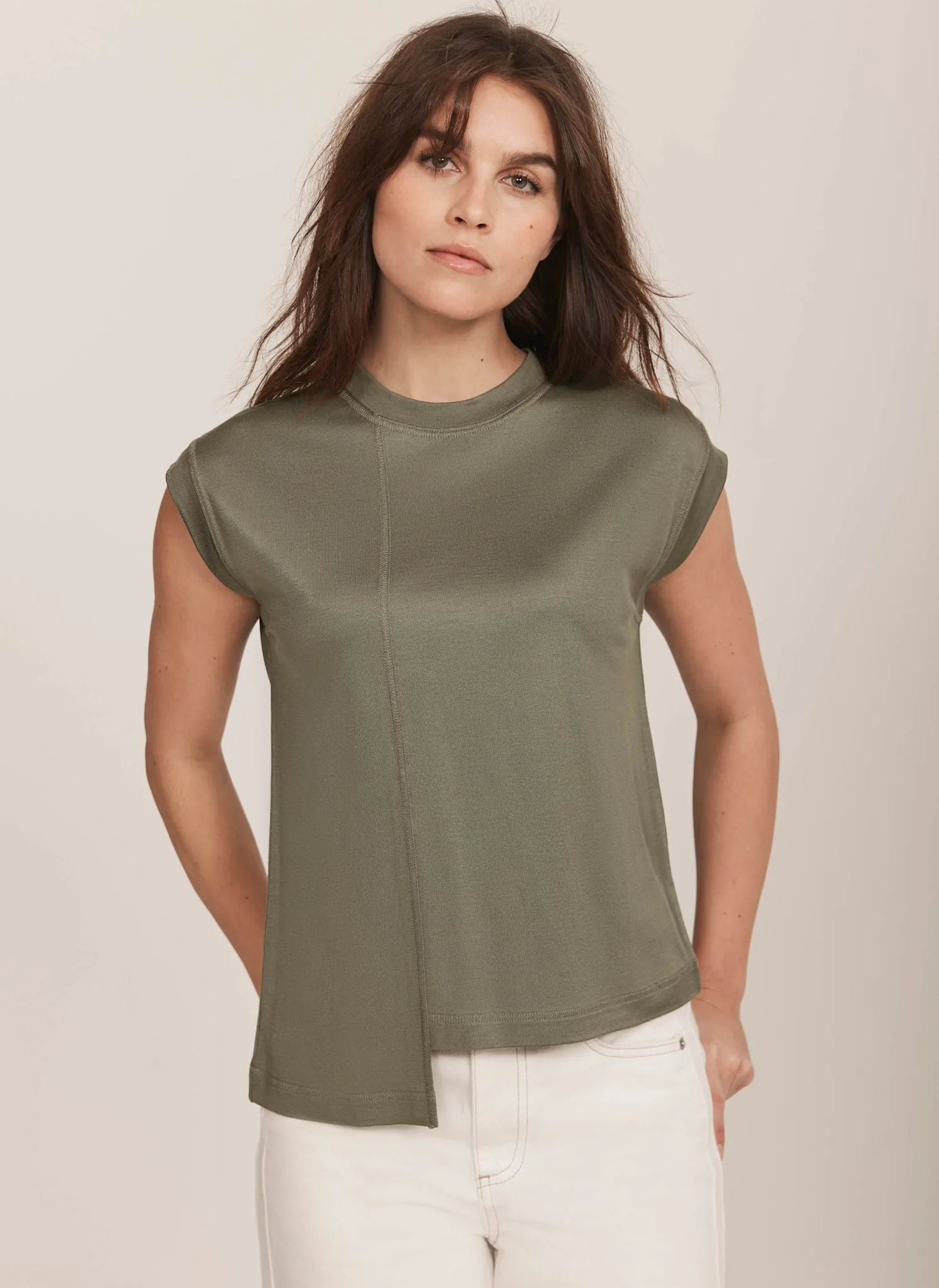Khaki Sleeveless Jersey Top sold by Mint Velvet