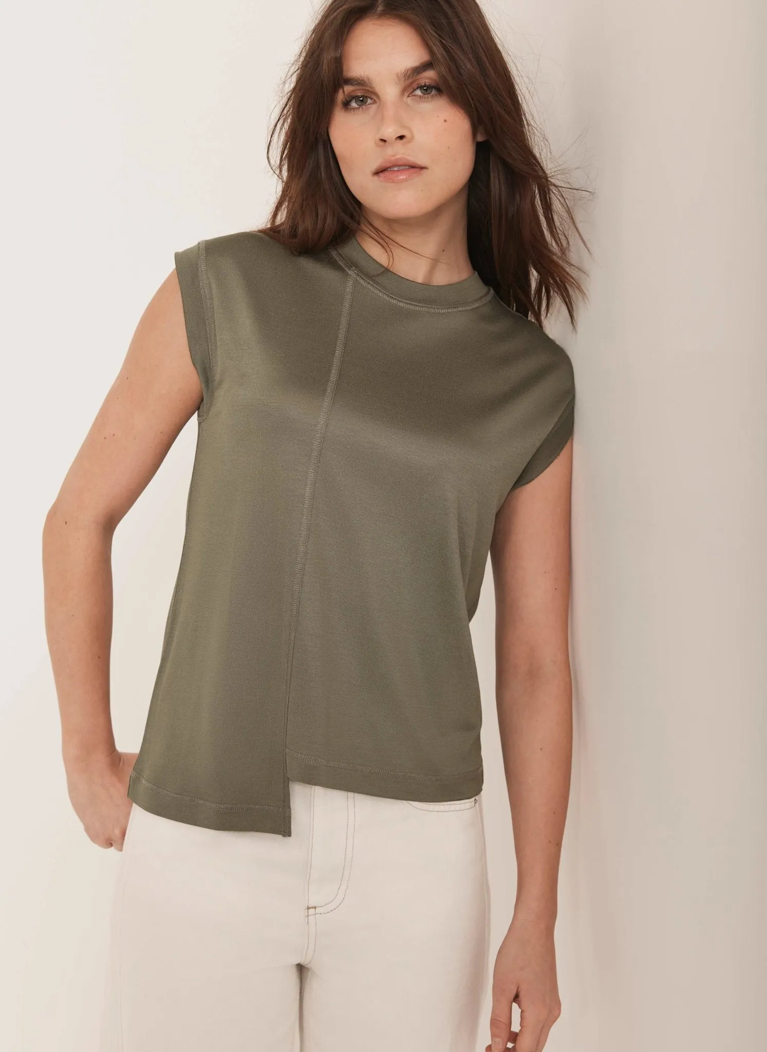 Khaki Sleeveless Jersey Top sold by Mint Velvet product image thumbnail 2