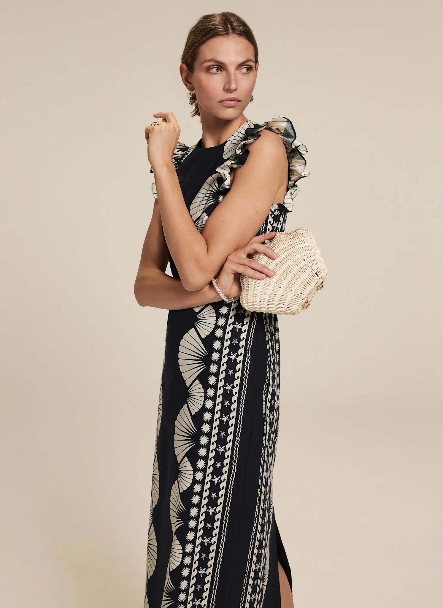 Navy Shell Print Midi Dress sold by Mint Velvet