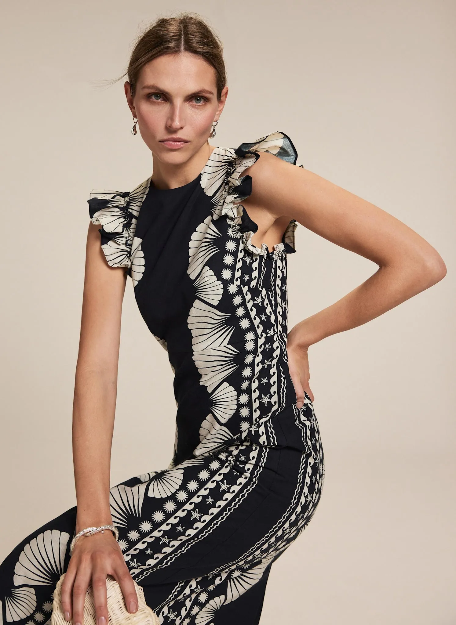 Navy Shell Print Midi Dress sold by Mint Velvet product image thumbnail 4