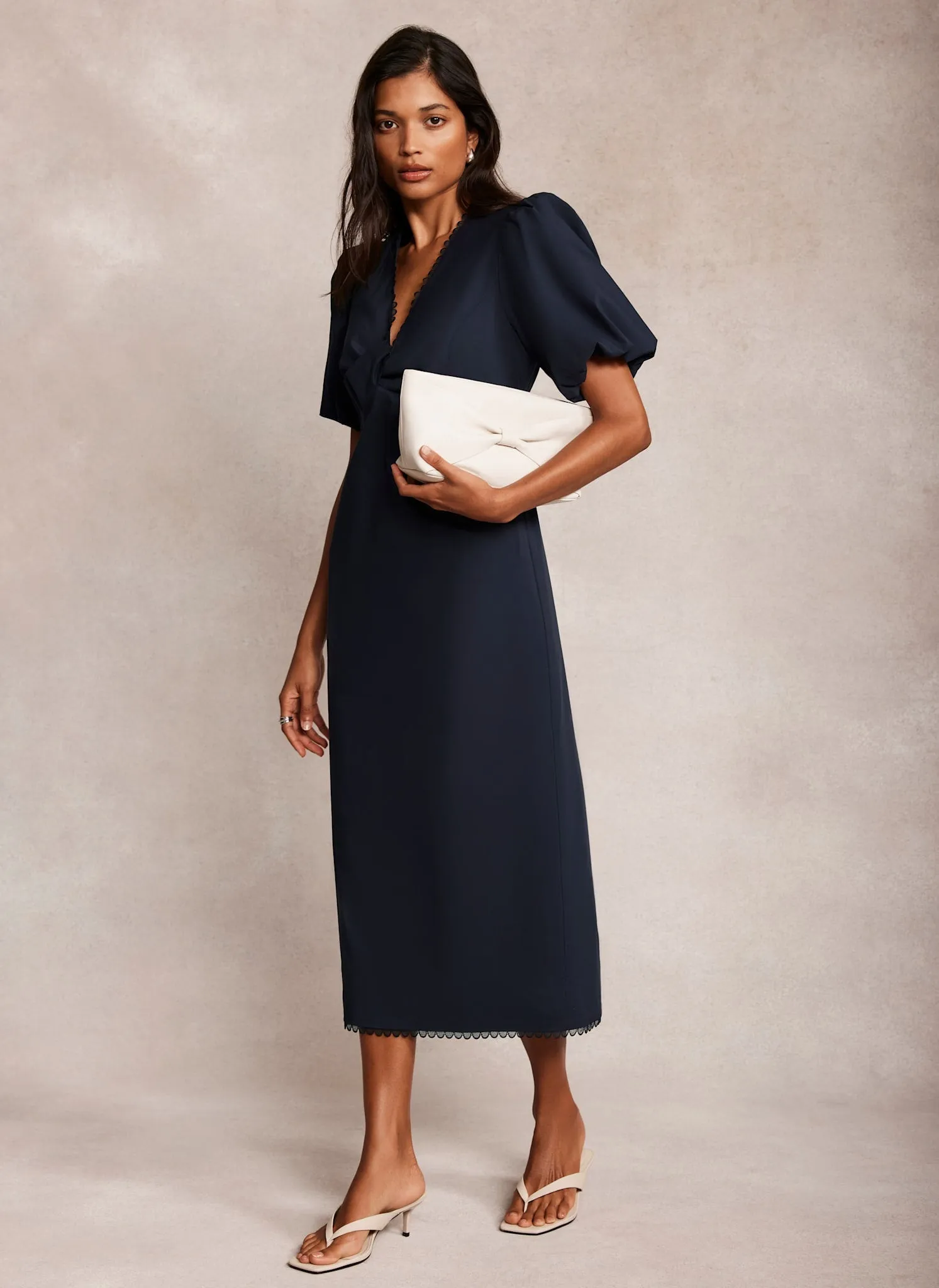 Navy Puff Sleeve Midi Dress sold by Mint Velvet product image thumbnail 2