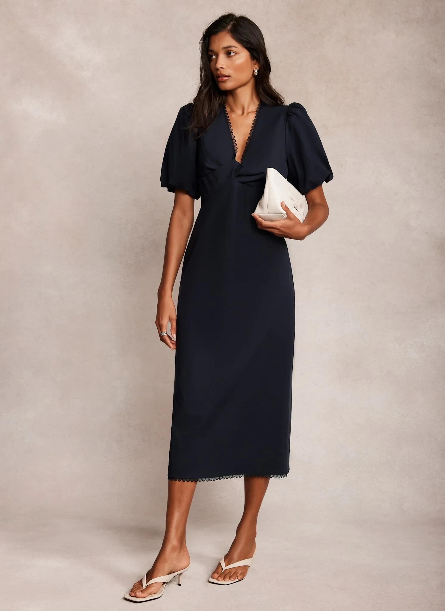 Navy Puff Sleeve Midi Dress sold by Mint Velvet product image thumbnail 5