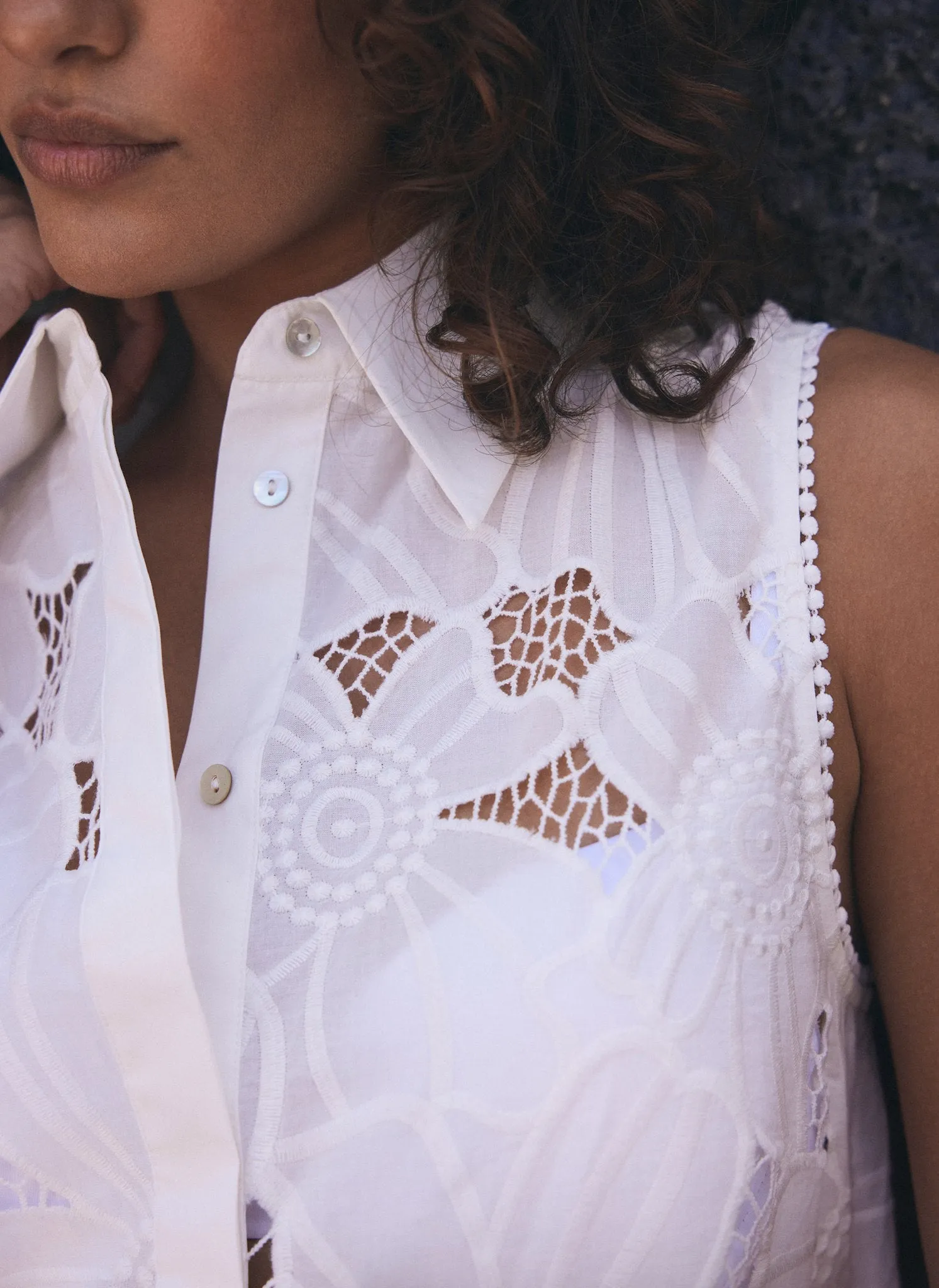 White Floral Lace Cotton Shirt sold by Mint Velvet product image thumbnail 4