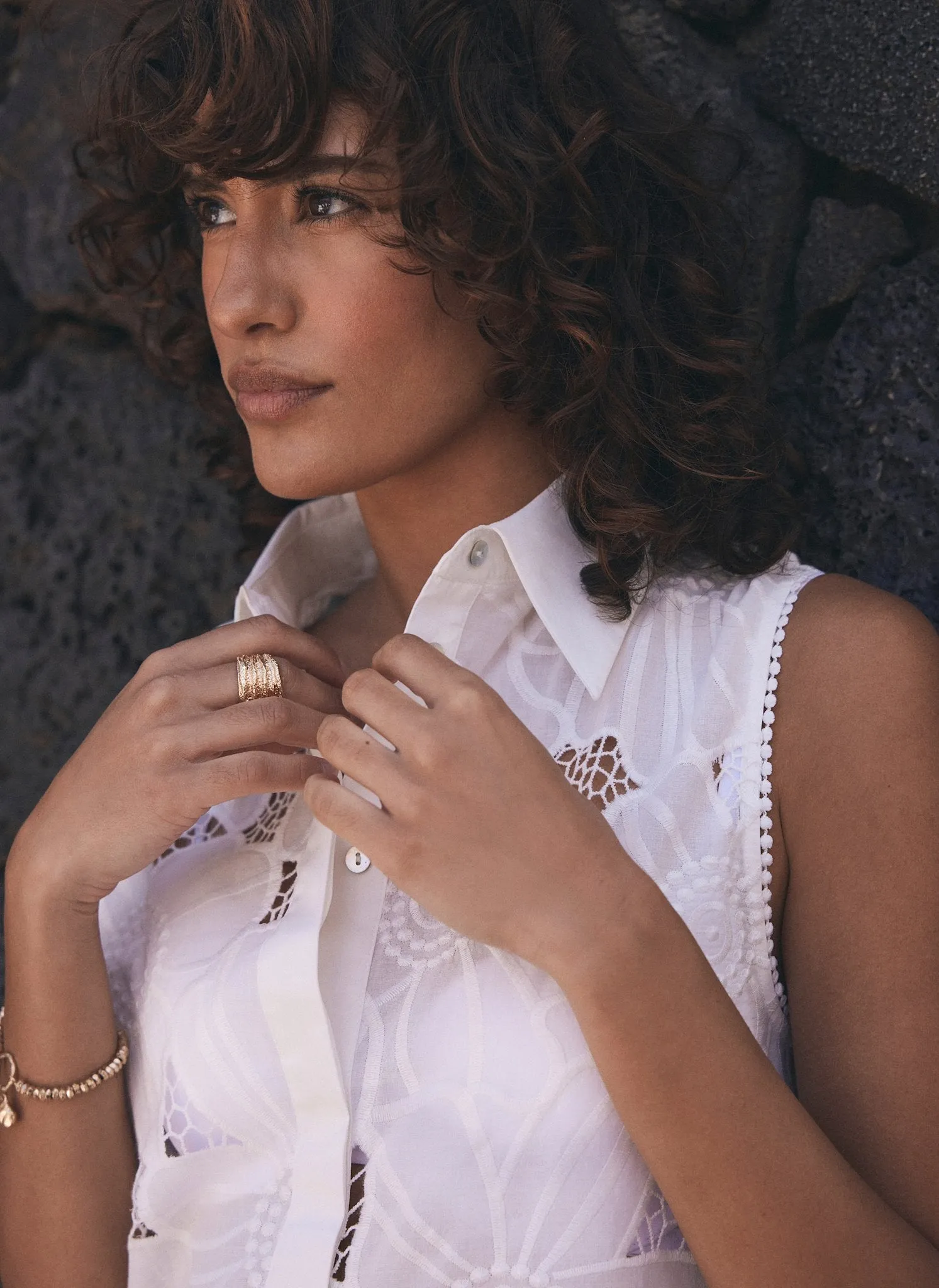 White Floral Lace Cotton Shirt sold by Mint Velvet product image thumbnail 3