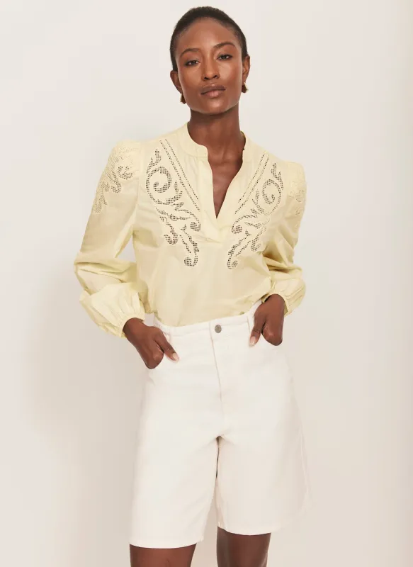 Yellow Cotton Embroidered Blouse sold by Mint Velvet