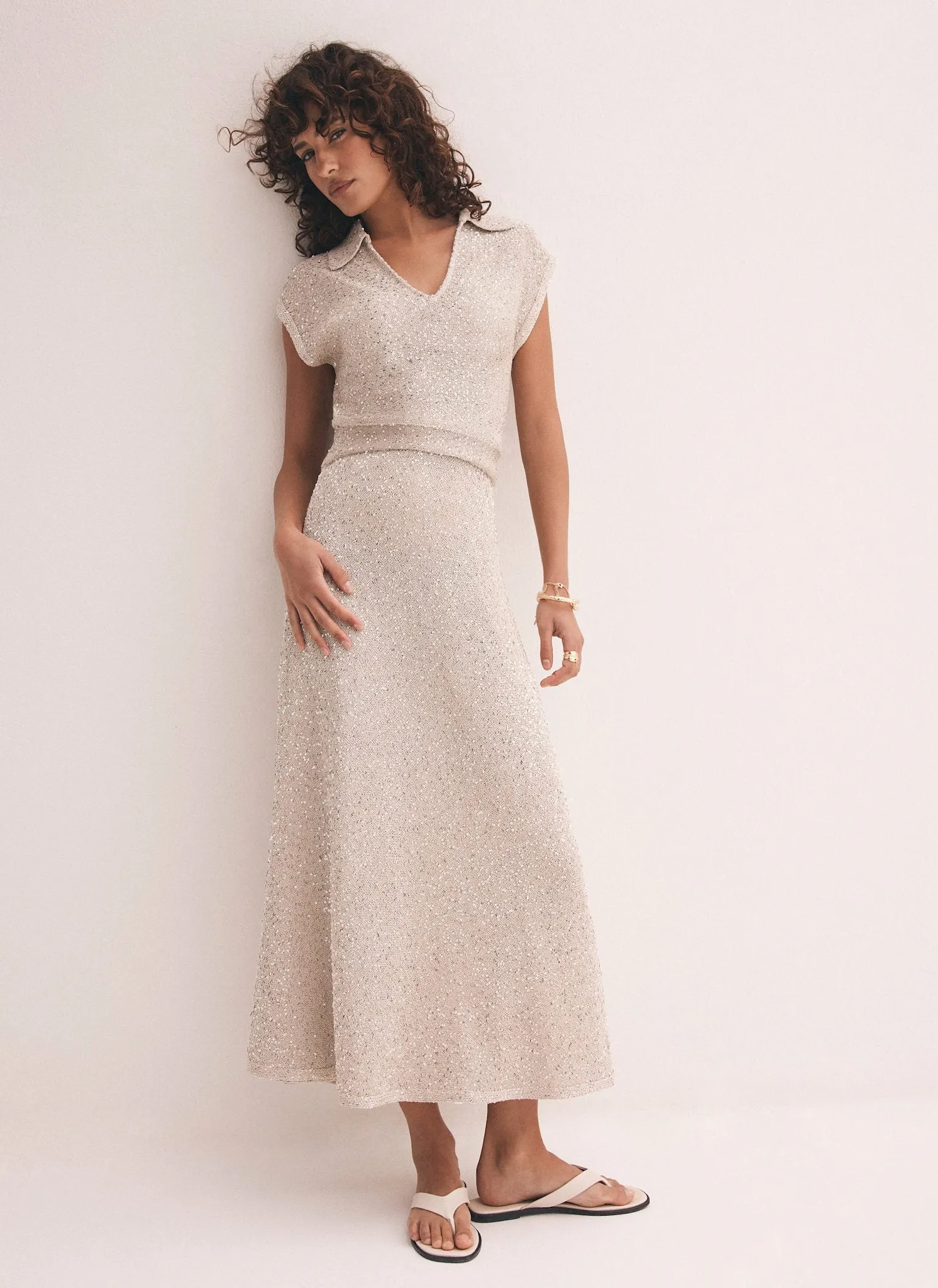 Neutral Sequin Knit Midi Dress sold by Mint Velvet product image thumbnail 2