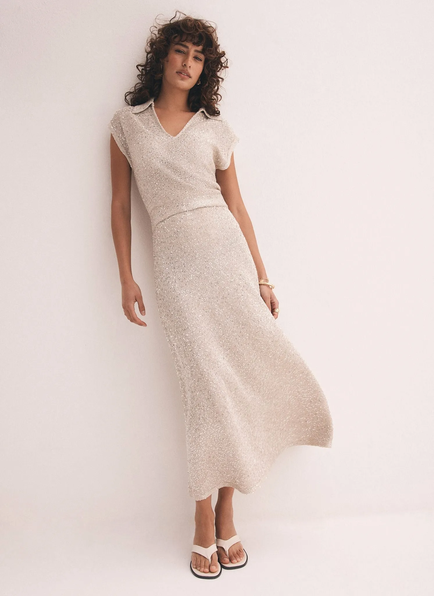 Neutral Sequin Knit Midi Dress sold by Mint Velvet product image thumbnail 5