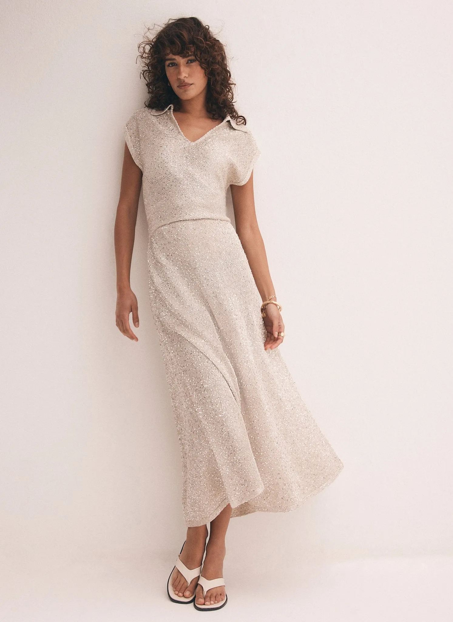 Neutral Sequin Knit Midi Dress sold by Mint Velvet