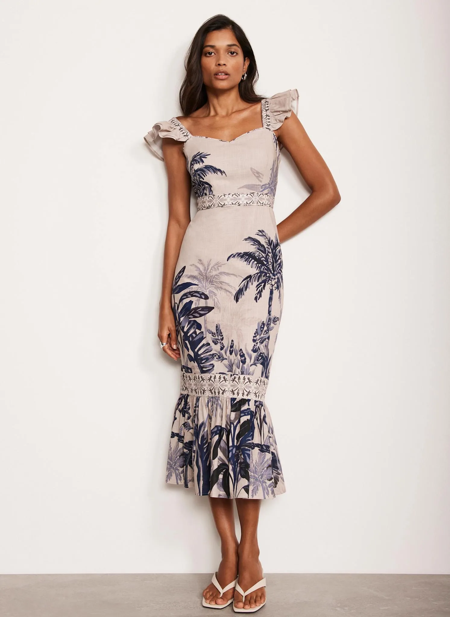Neutral Palm Print Midi Dress sold by Mint Velvet product image thumbnail 4