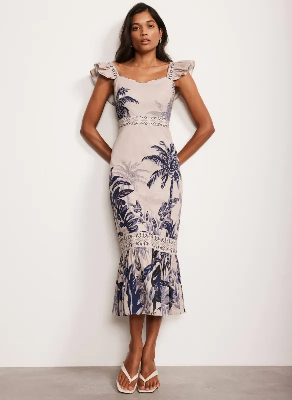 Neutral Palm Print Midi Dress sold by Mint Velvet