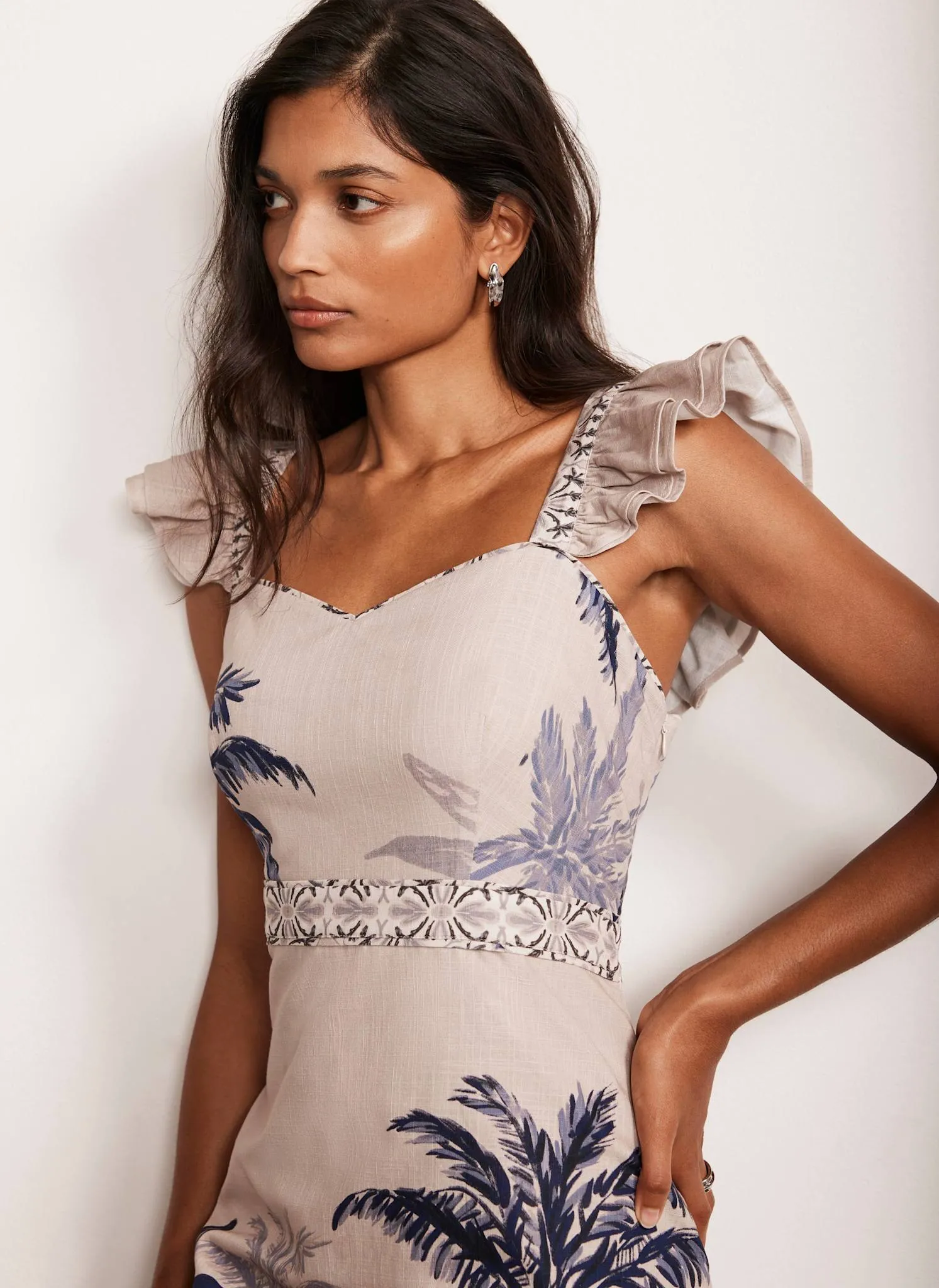 Neutral Palm Print Midi Dress sold by Mint Velvet product image thumbnail 5