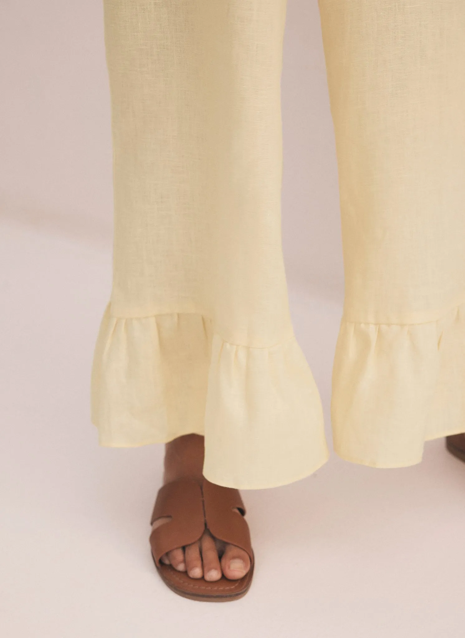 Yellow Linen Wide Ruffle Trousers sold by Mint Velvet product image thumbnail 4