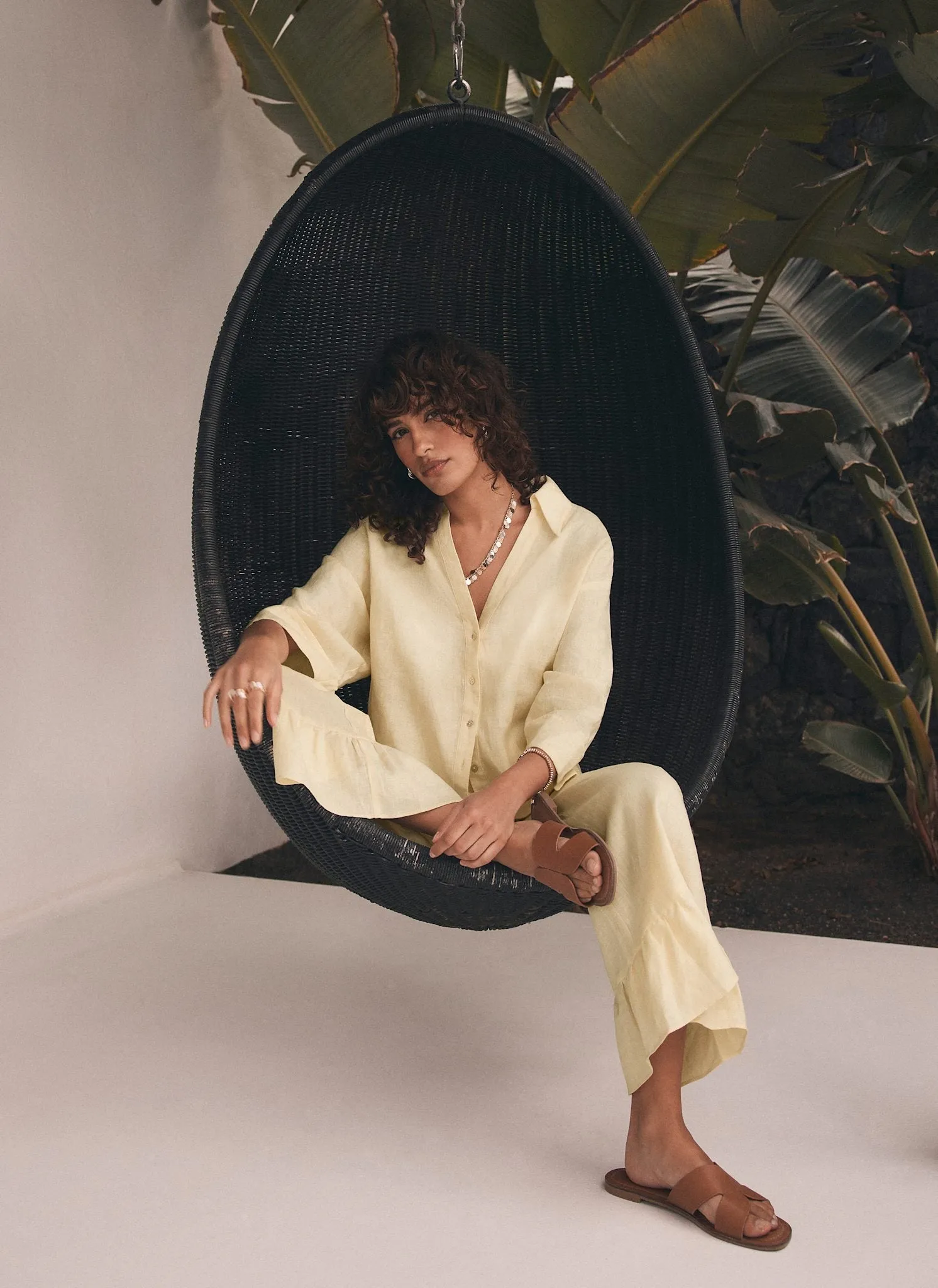 Yellow Linen Wide Ruffle Trousers sold by Mint Velvet product image thumbnail 2