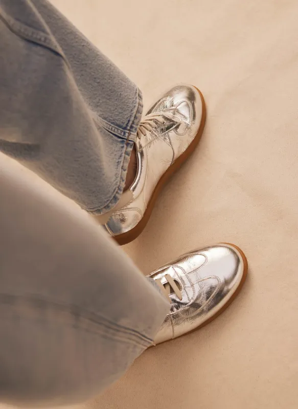 Mia Silver Leather Trainer sold by Mint Velvet