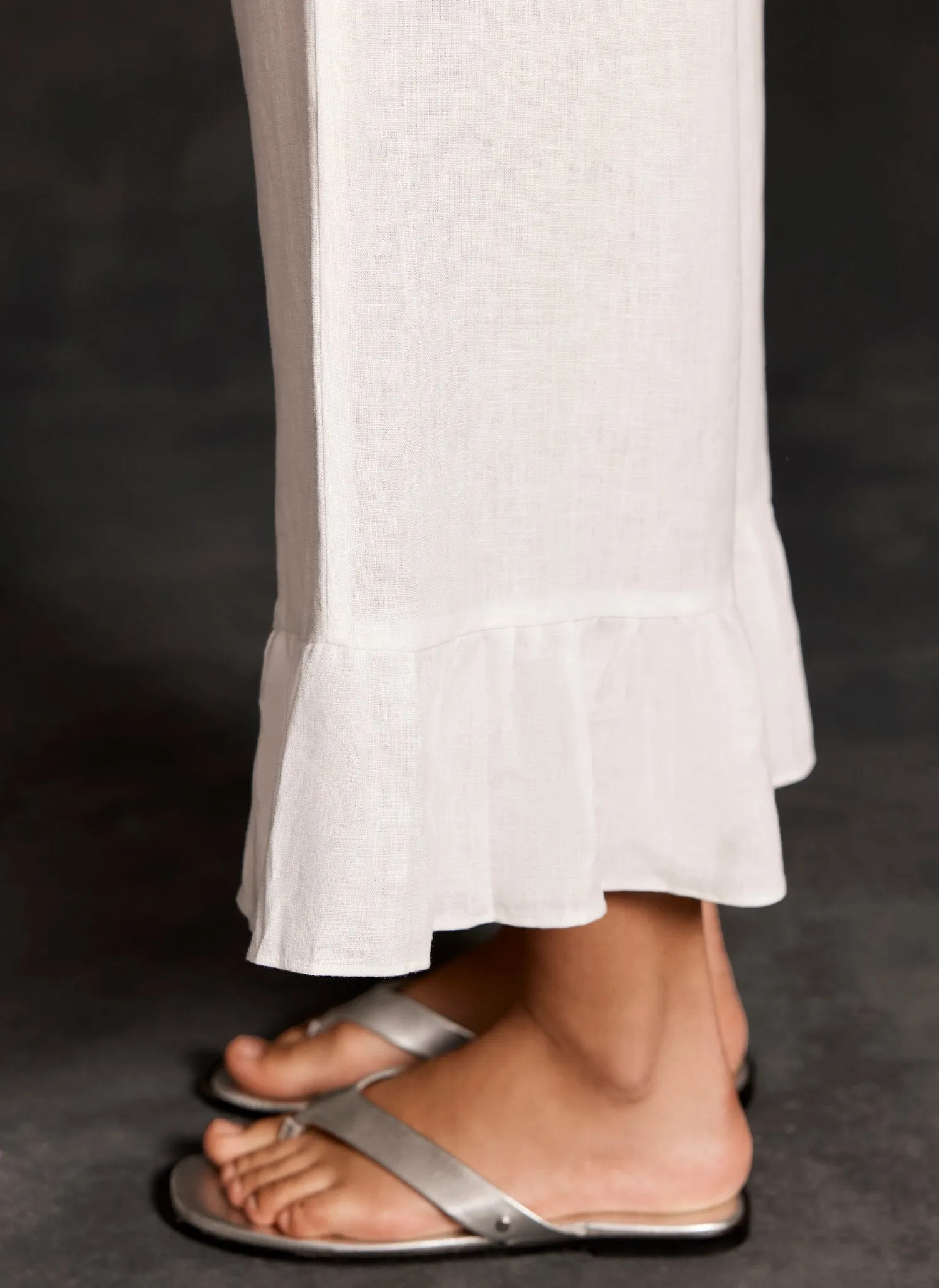 White Linen Wide Ruffle Trousers sold by Mint Velvet product image thumbnail 3