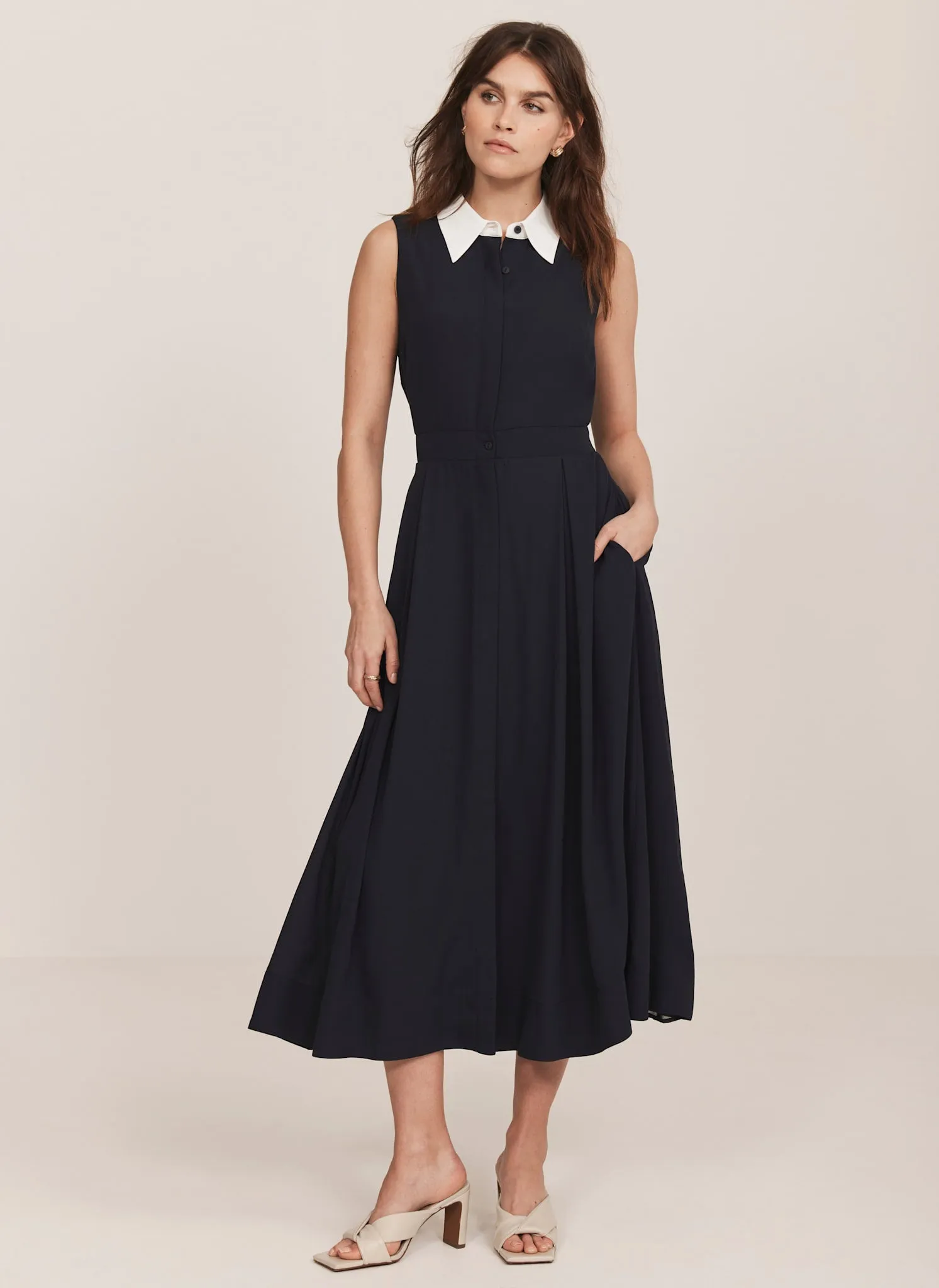 Navy Contrast Collar Midi Dress sold by Mint Velvet