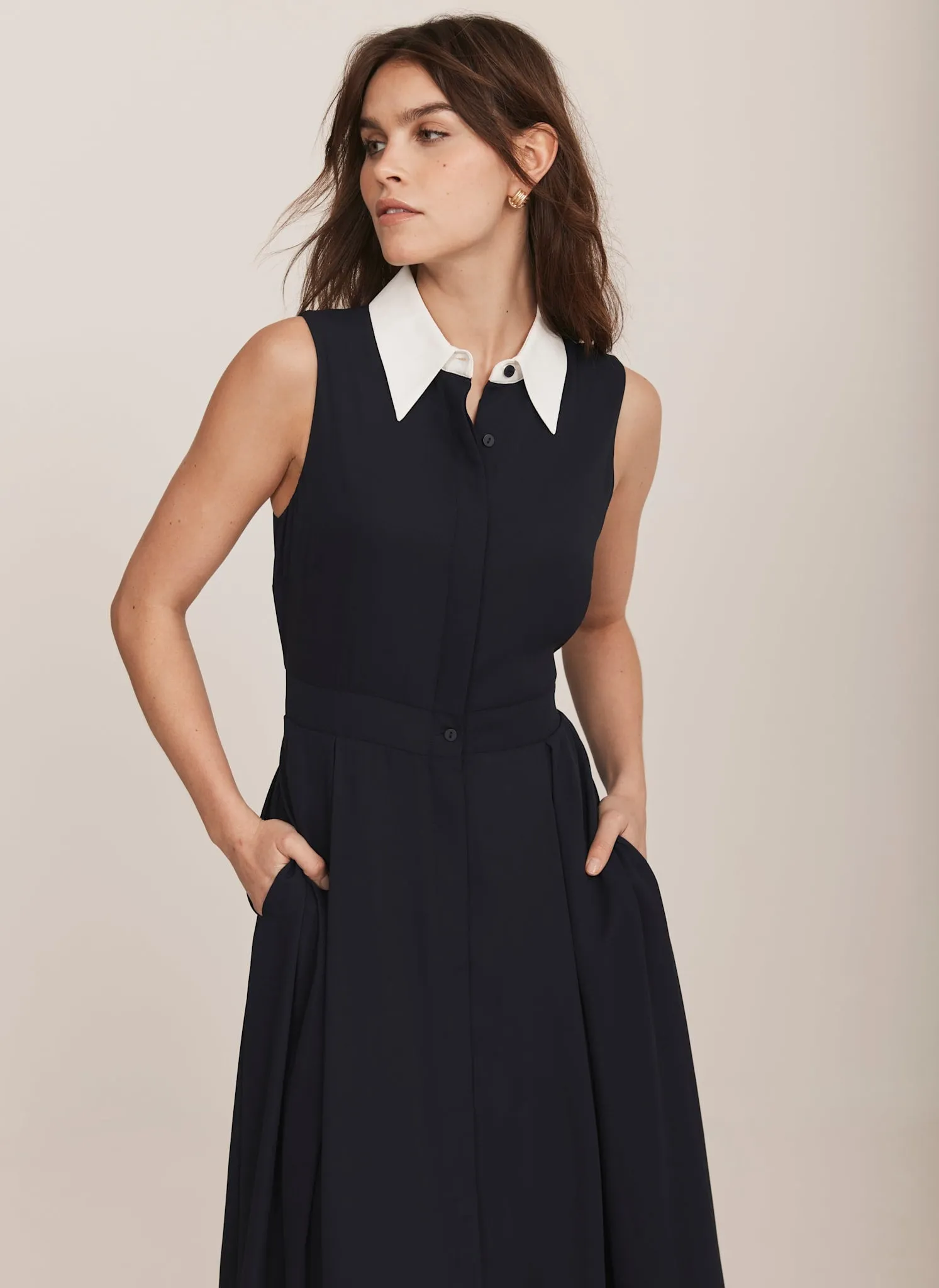 Navy Contrast Collar Midi Dress sold by Mint Velvet product image thumbnail 3