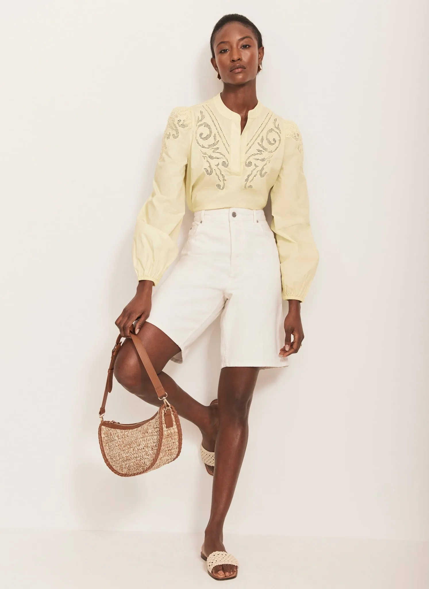 White Longline Denim Shorts sold by Mint Velvet product image thumbnail 5