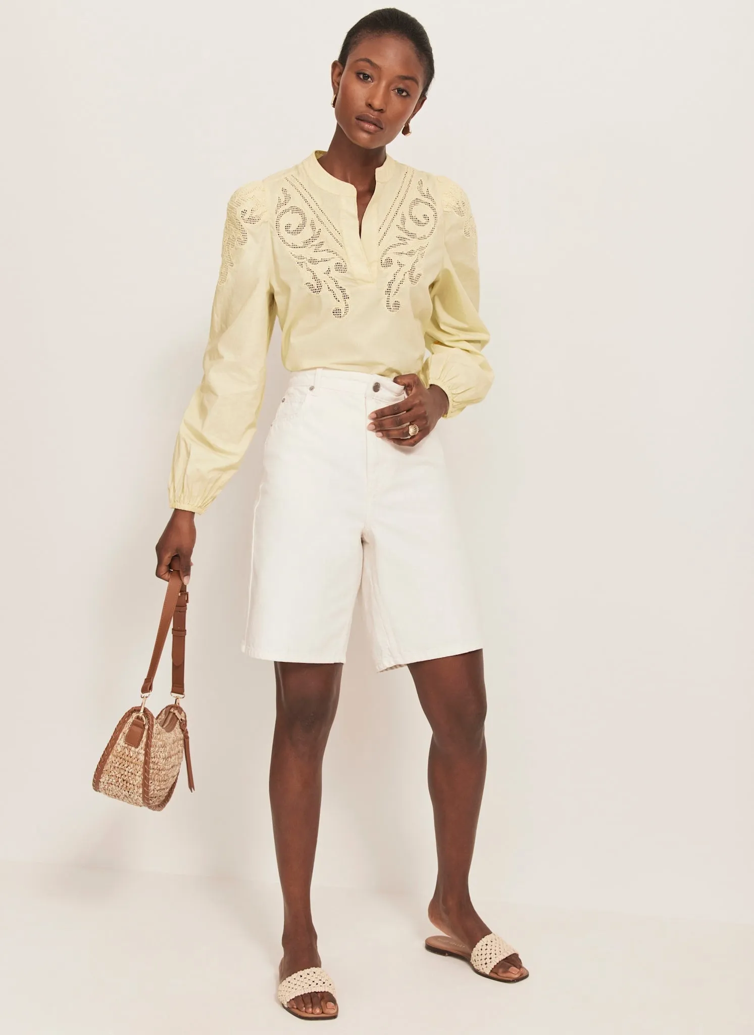 White Longline Denim Shorts sold by Mint Velvet