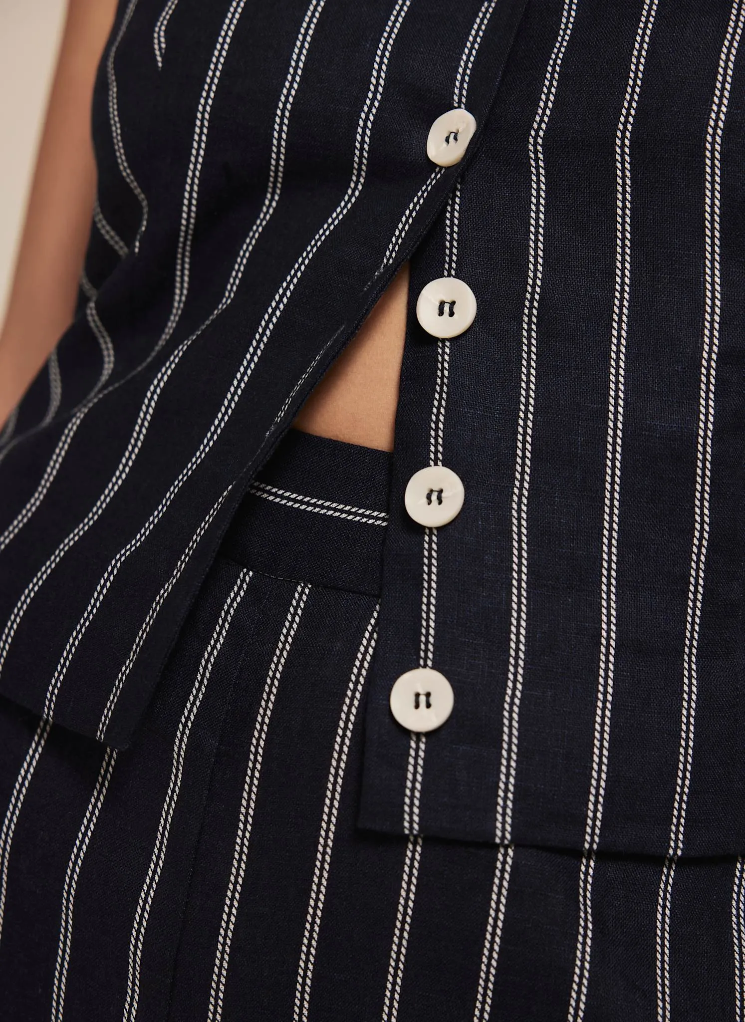 Navy Linen Striped Wide Trousers sold by Mint Velvet product image thumbnail 4