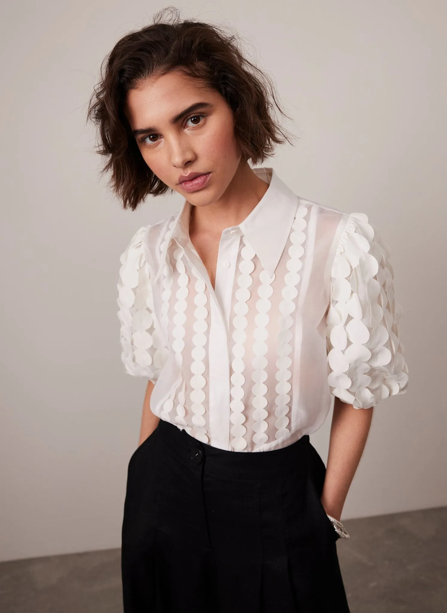 White Organza Puff Sleeve Shirt sold by Mint Velvet product image thumbnail 5