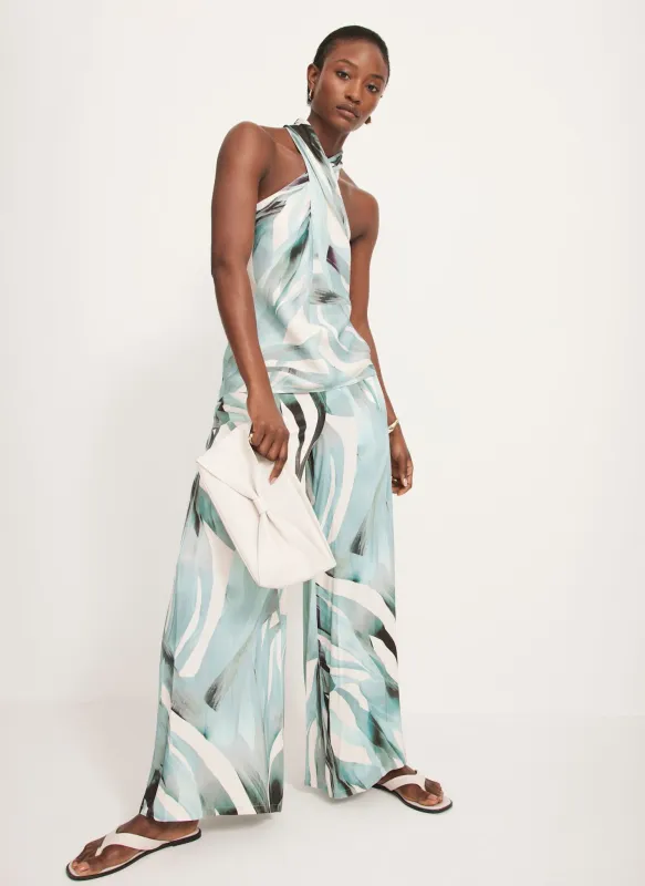 Blue Palm Print Satin Trousers sold by Mint Velvet