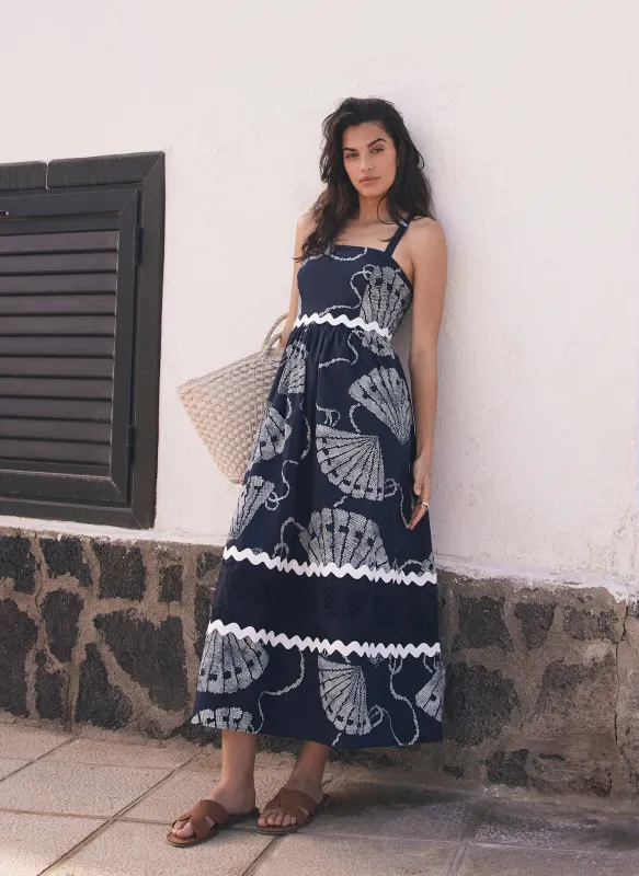 Navy Shell Print Maxi Dress sold by Mint Velvet