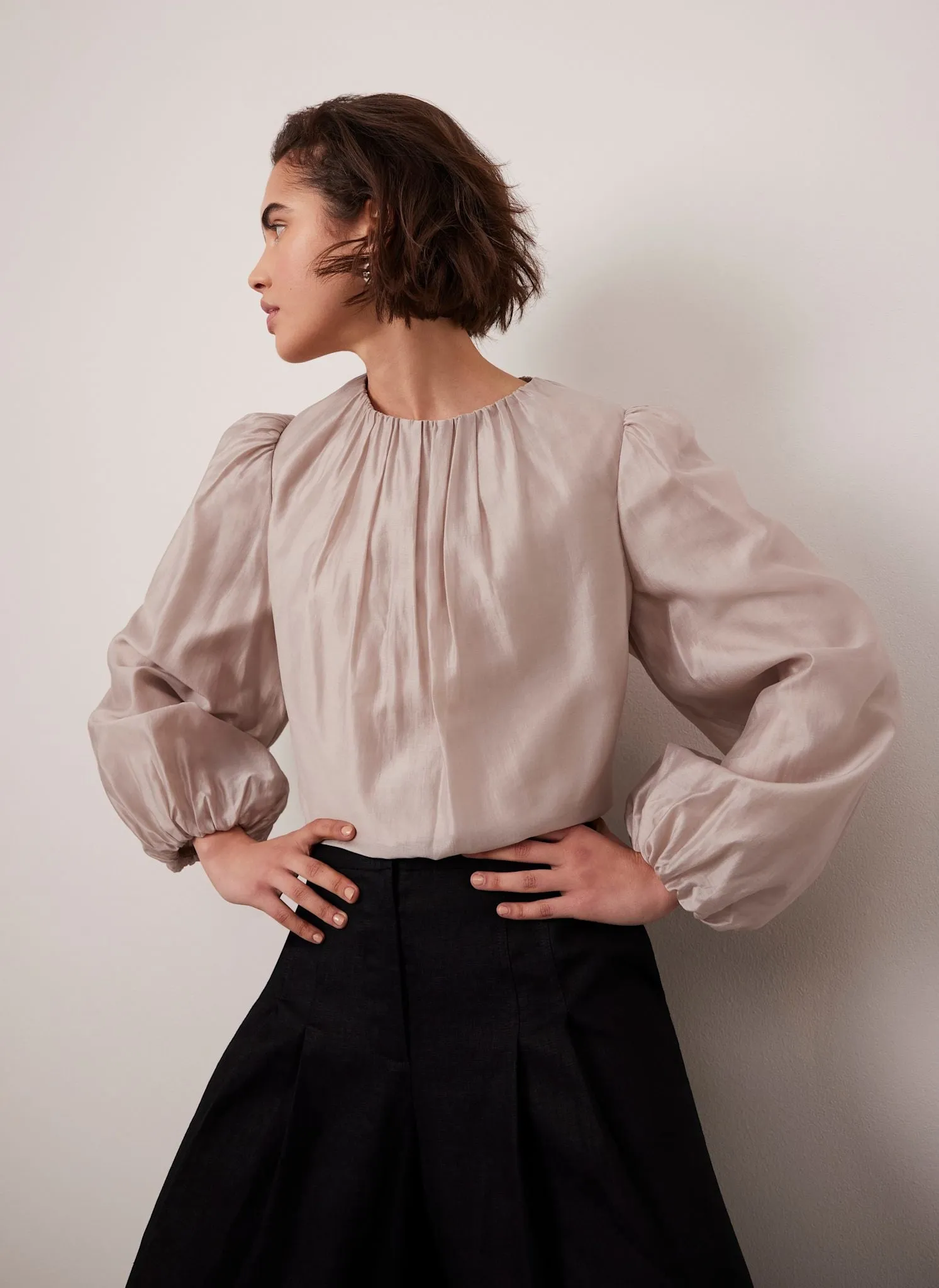 Neutral Sheer Puff Sleeve Blouse sold by Mint Velvet product image thumbnail 2