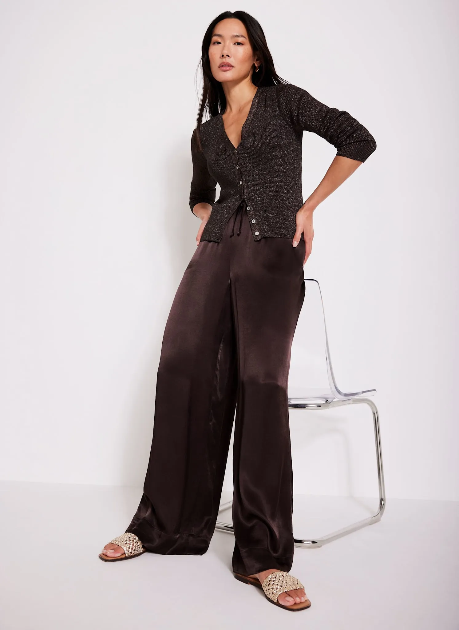 Brown Metallic Ribbed Knit Cardigan sold by Mint Velvet product image thumbnail 5