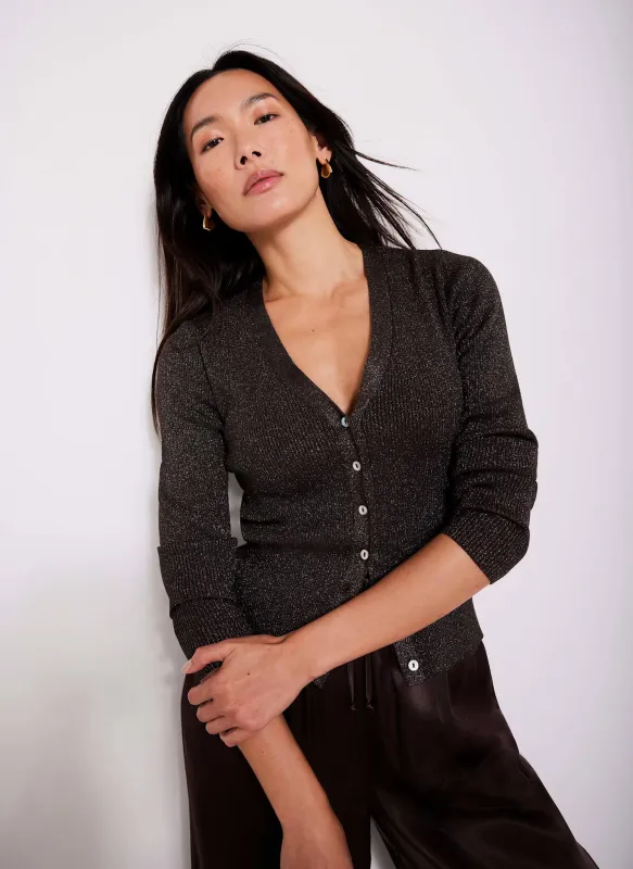 Brown Metallic Ribbed Knit Cardigan sold by Mint Velvet