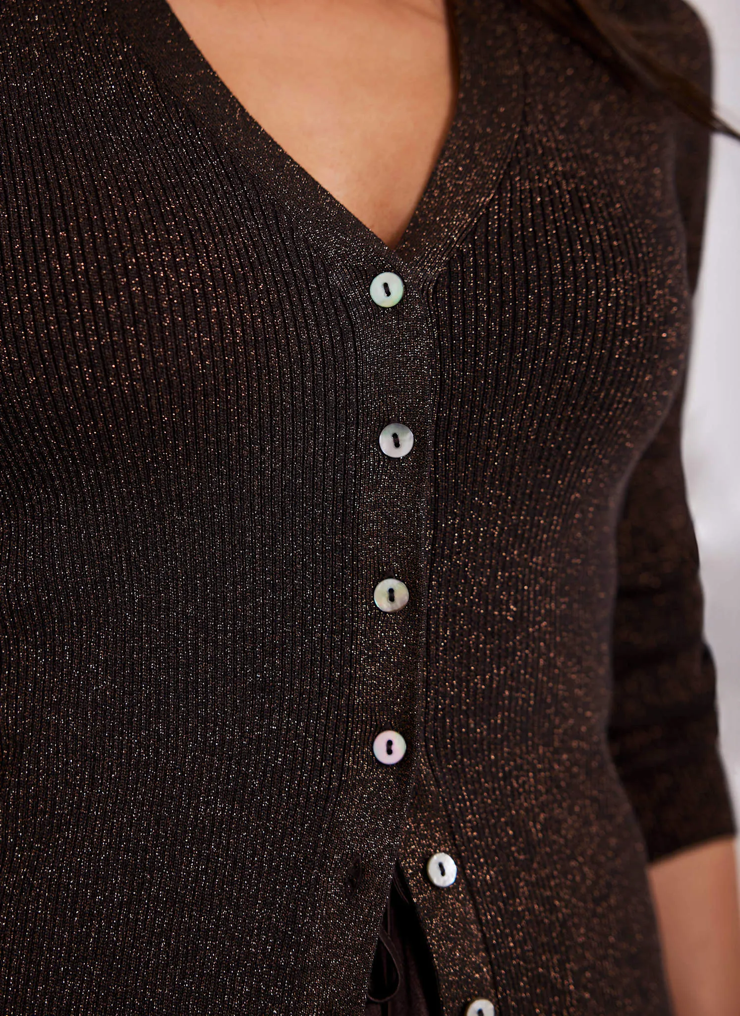 Brown Metallic Ribbed Knit Cardigan sold by Mint Velvet product image thumbnail 3