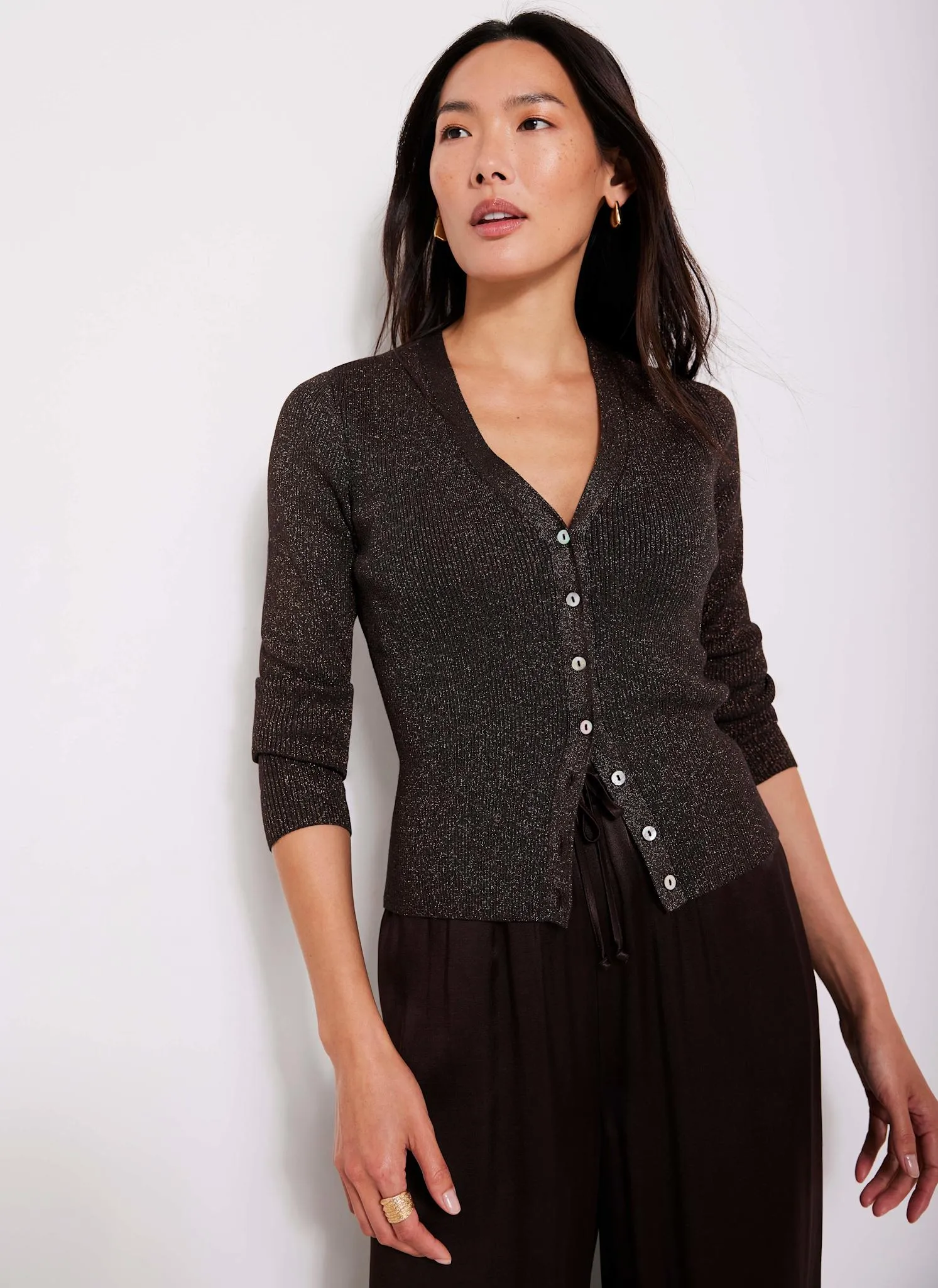 Brown Metallic Ribbed Knit Cardigan sold by Mint Velvet product image thumbnail 4
