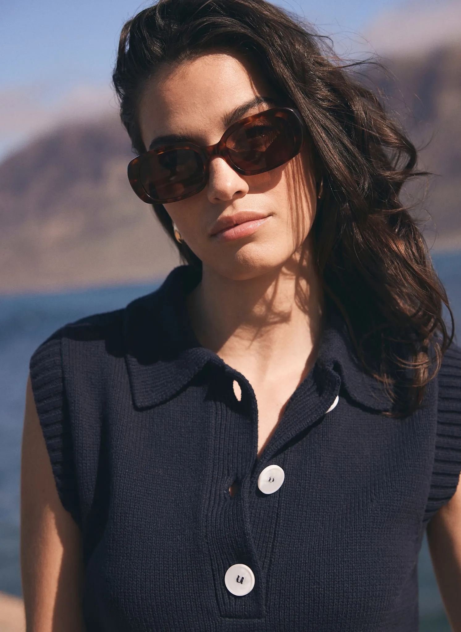 Navy Cotton Knit Polo Top sold by Mint Velvet product image thumbnail 4