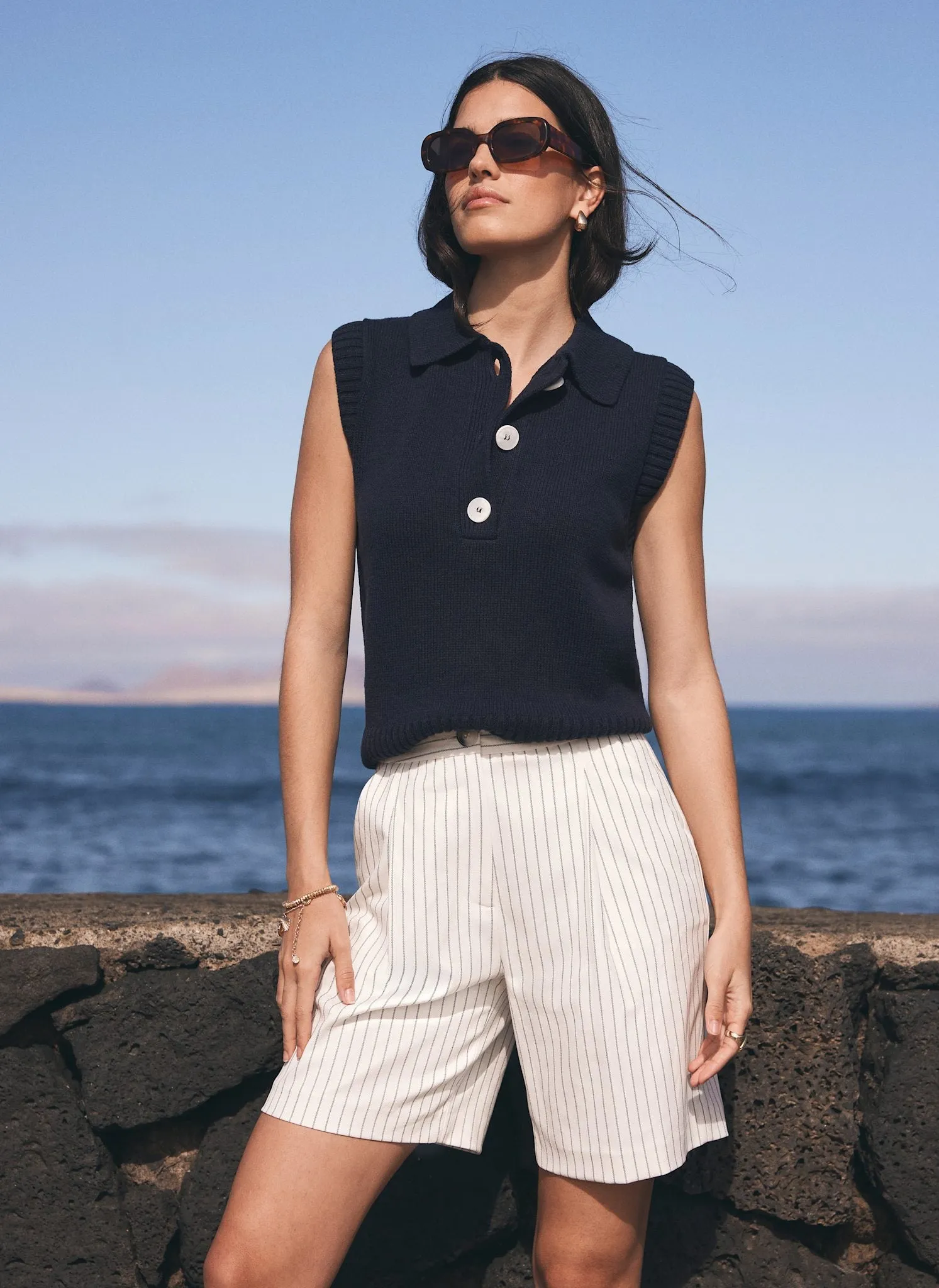 Navy Cotton Knit Polo Top sold by Mint Velvet product image thumbnail 2