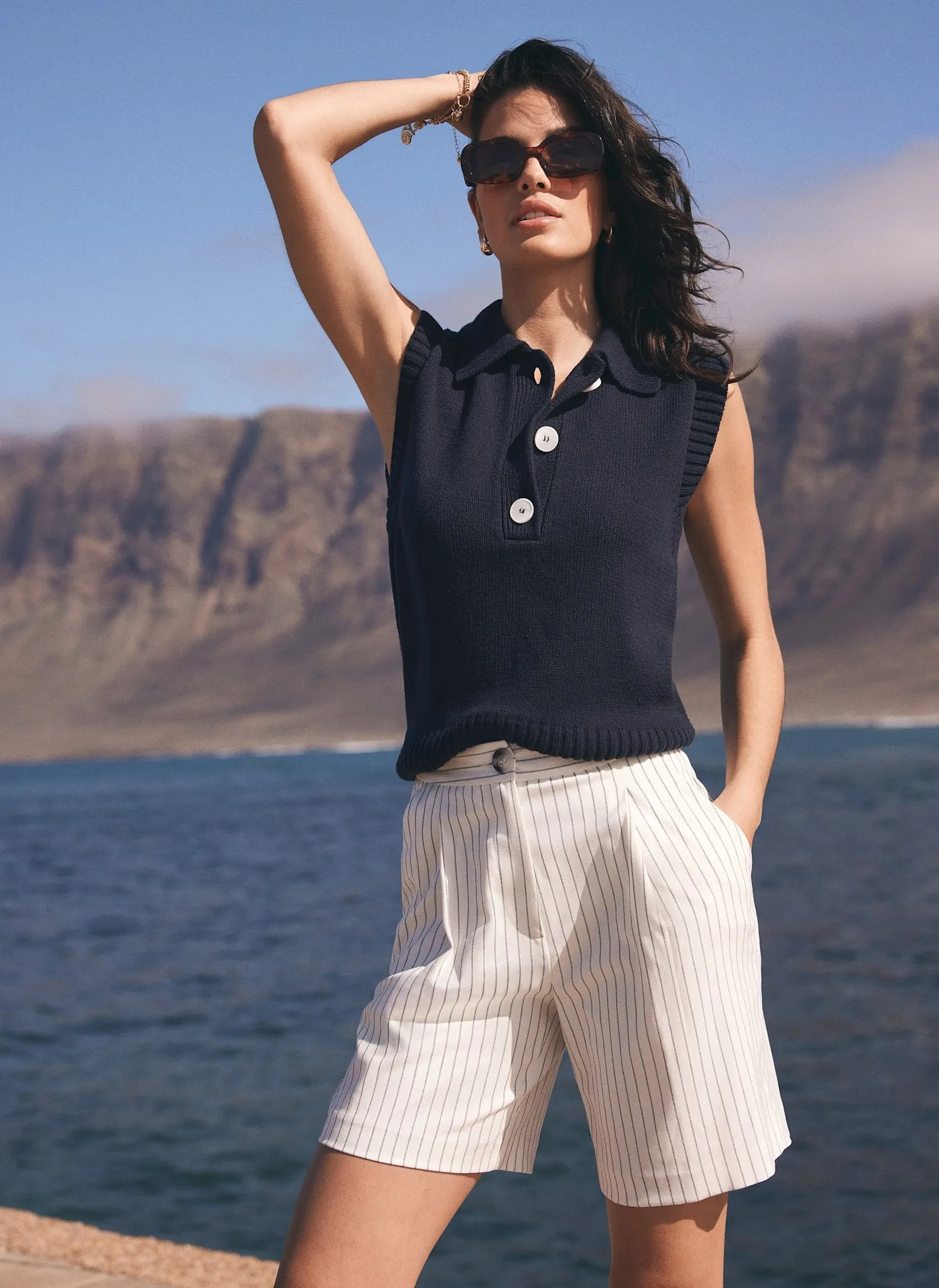 Navy Cotton Knit Polo Top sold by Mint Velvet product image thumbnail 3